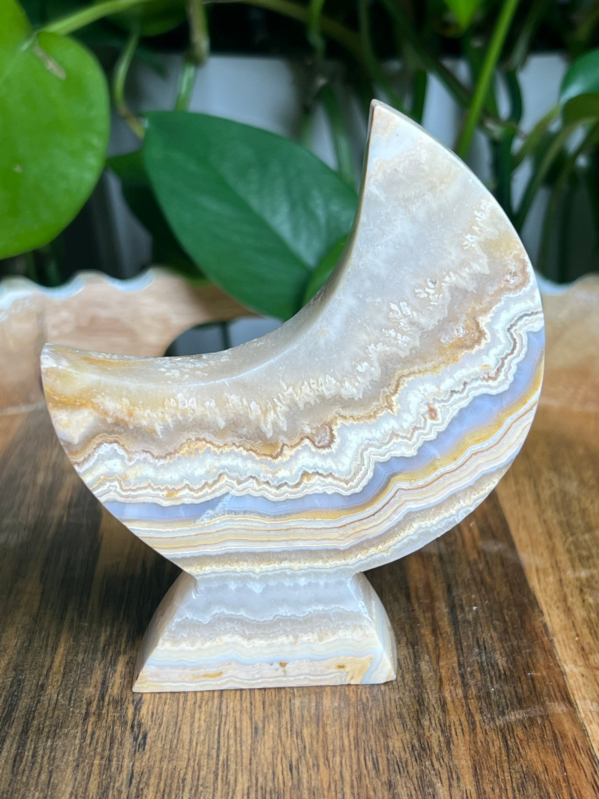 Yellow Crazy Lace Agate Self-Standing Moon: BA