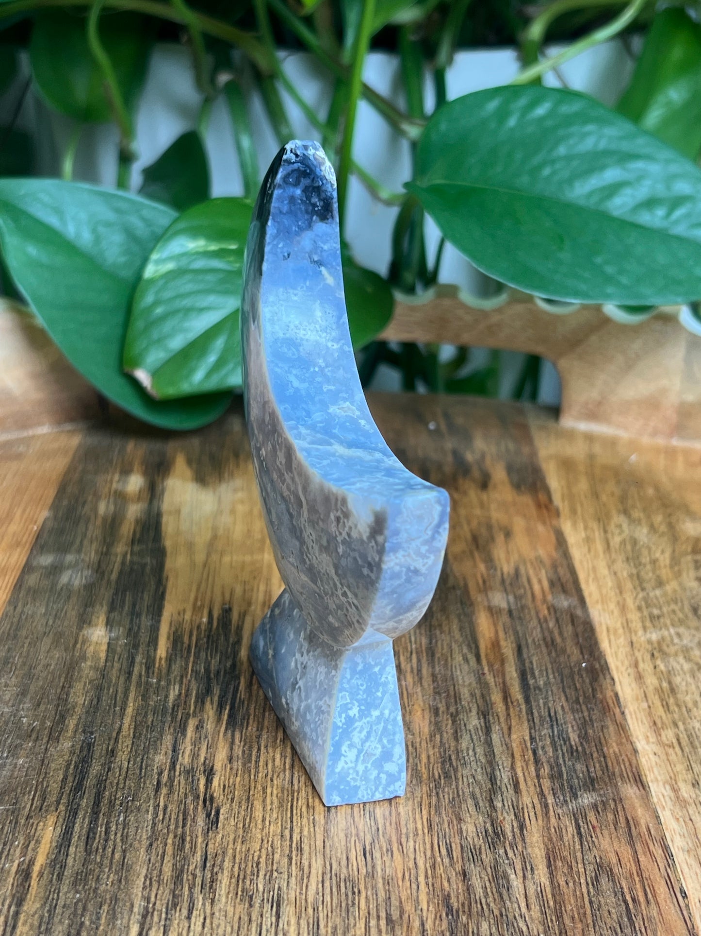 Blue Plume Agate Self-Standing Moon: LG