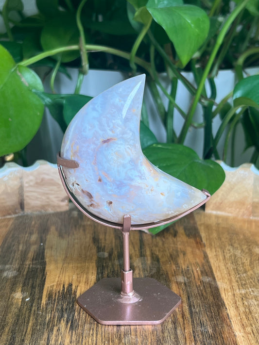 Pink & Yellow Plume Agate Mini Puffy Moon: KQ