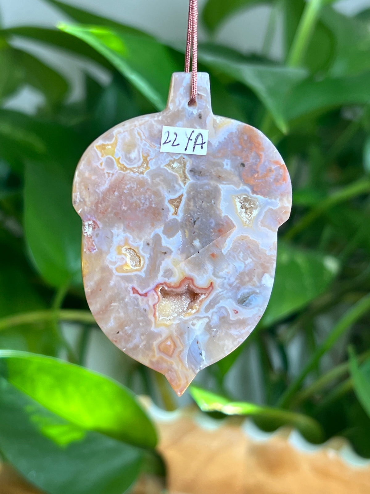 Sumatra Plume Agate Ornament Acorn: YA