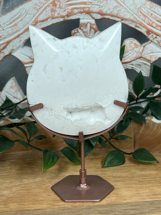 White Plume Agate Cat Head