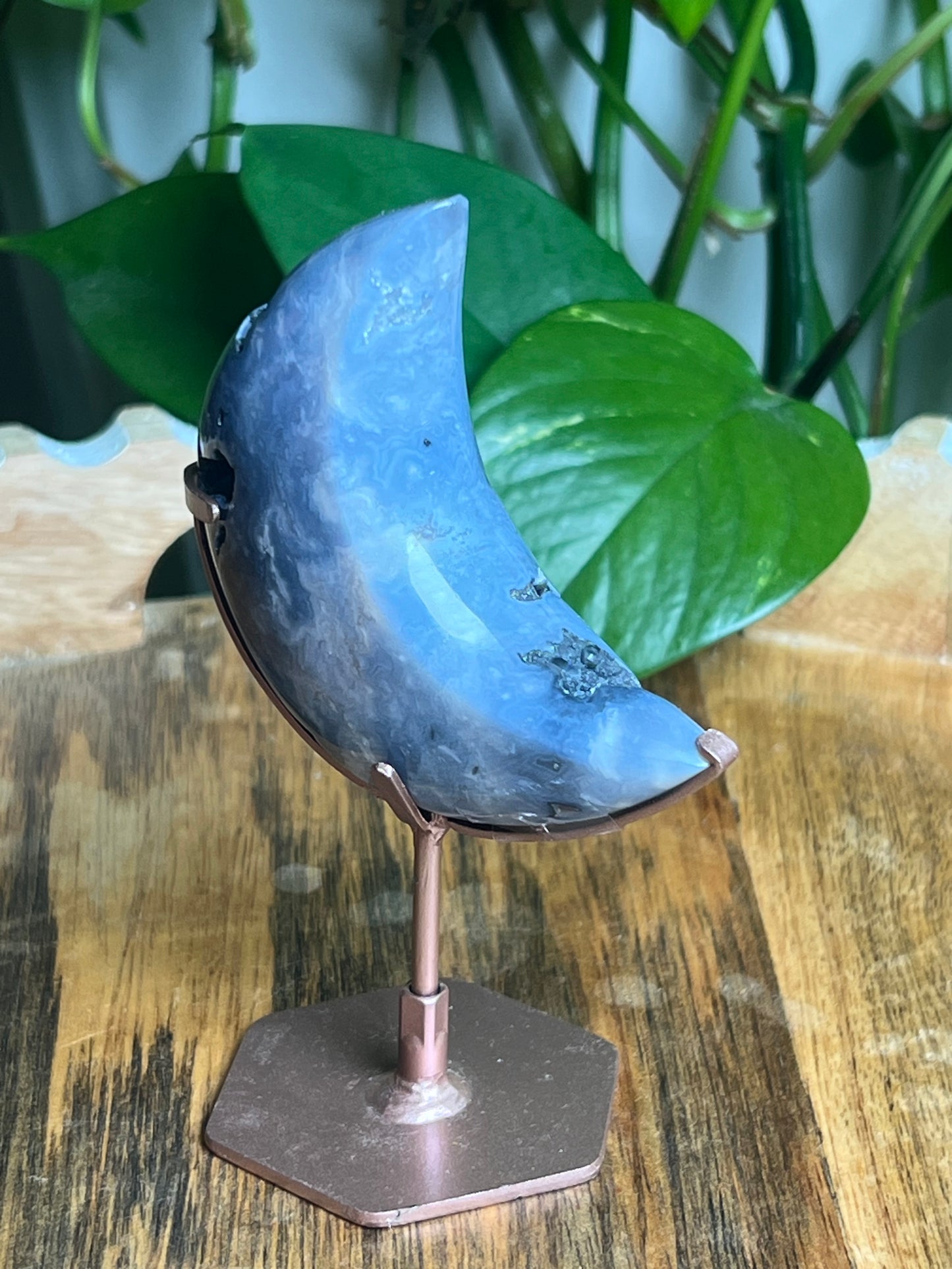 Blue Plume Agate Mini Puffy Moon: BZ