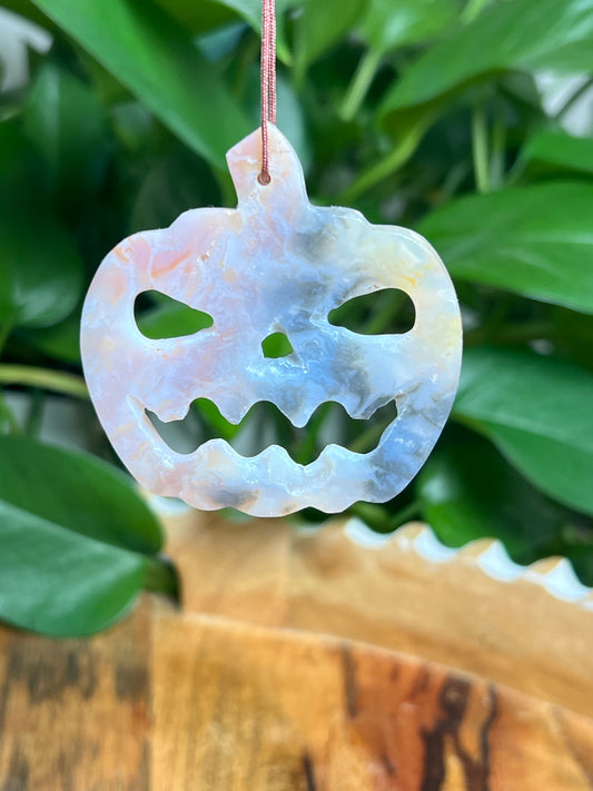 Rainbow Plume Agate Ornament Pumpkin: AE