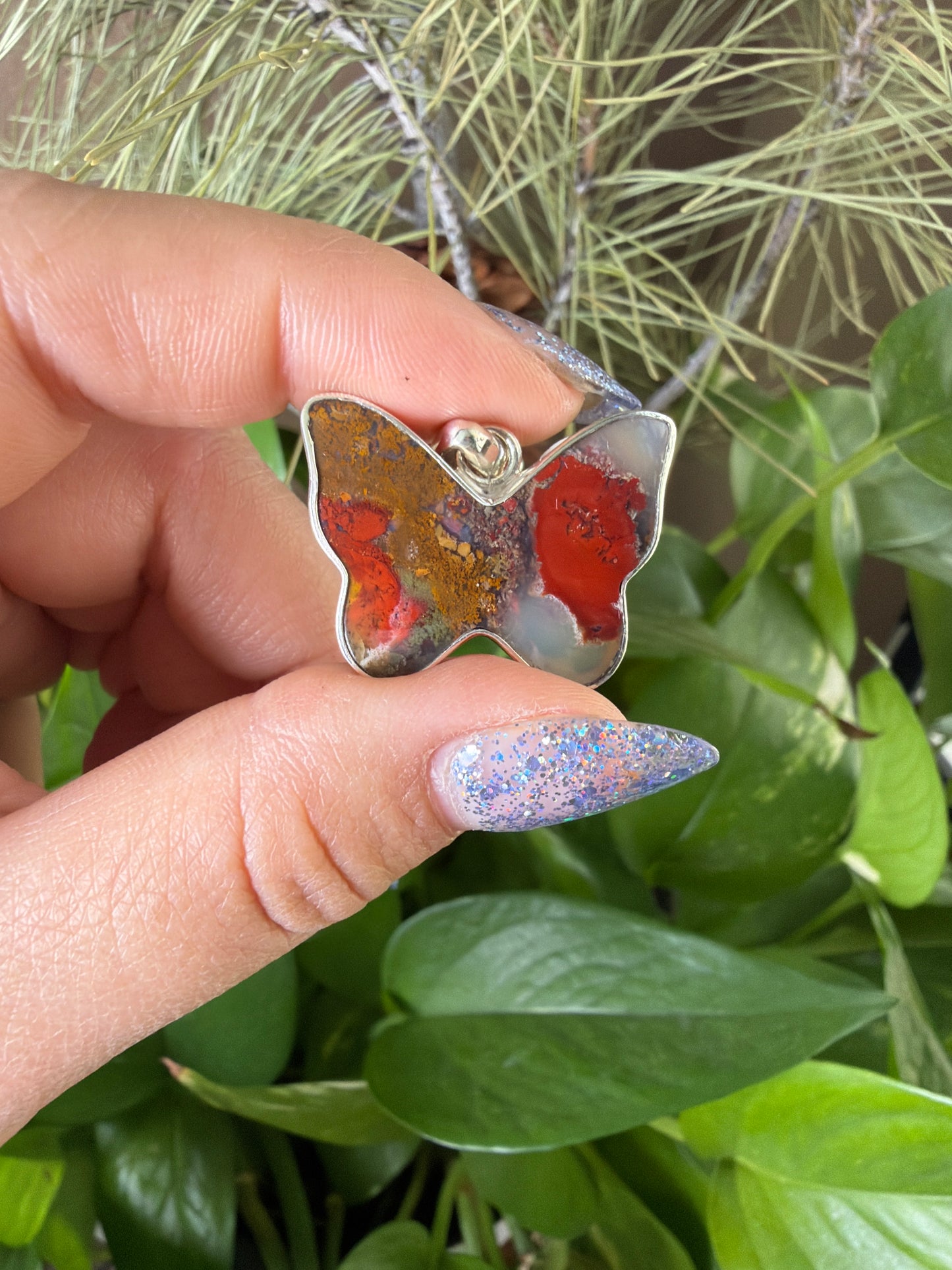 Scenic Moss Agate Butterfly Necklace