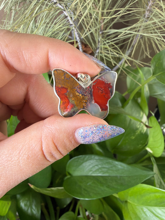 Scenic Moss Agate Butterfly Necklace
