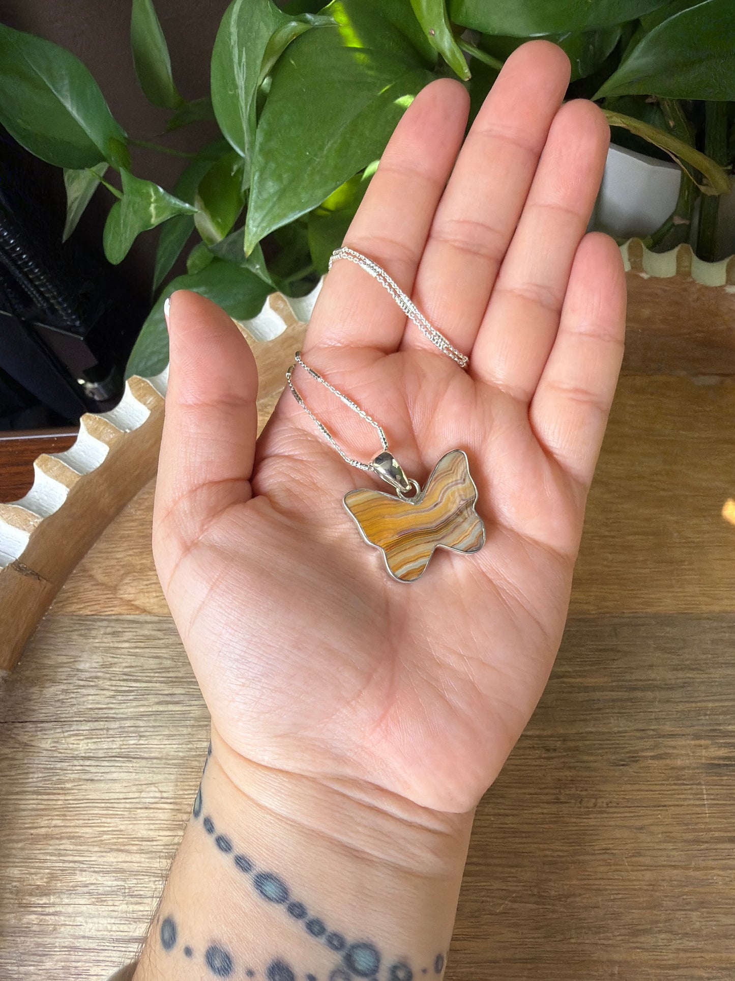 Crazy Lace Agate Butterfly Pendant