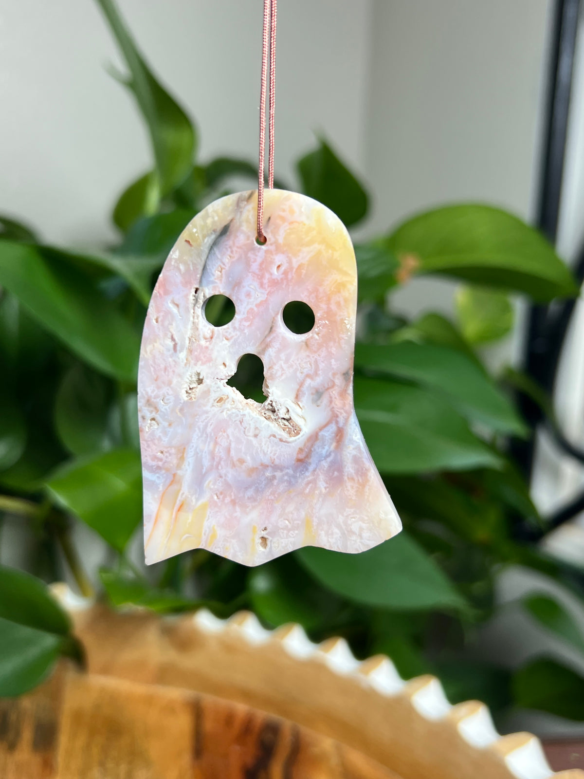 Rainbow Plume Agate Ornament Ghost: KC