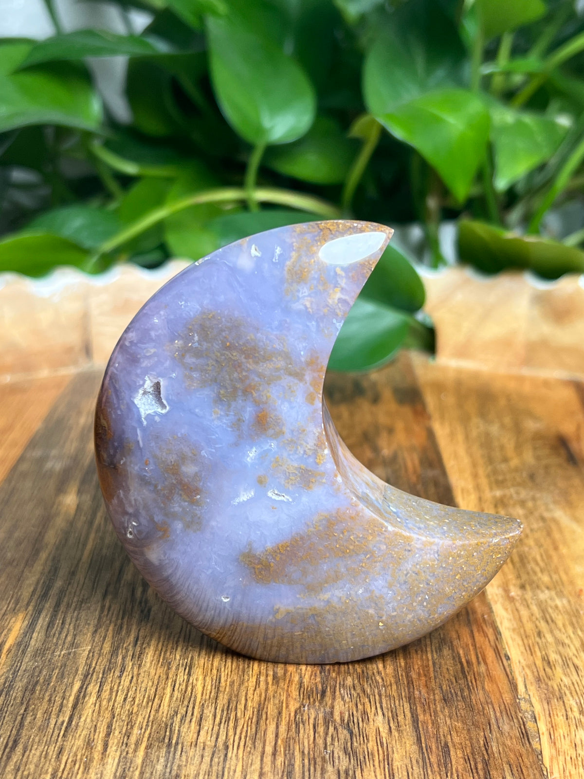 Purple Chalcedony In Gold Self-Standing Moon: NB