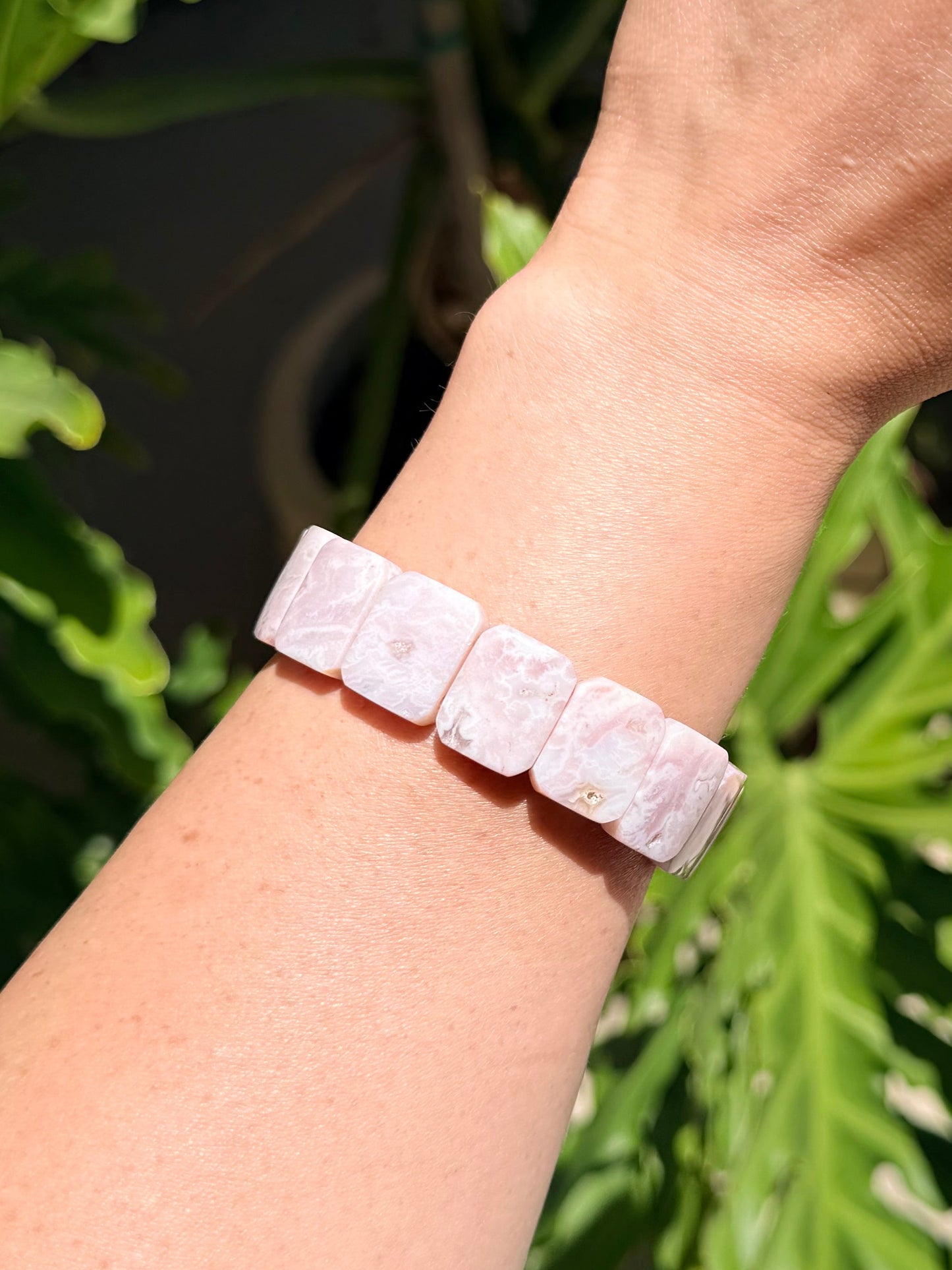 Pink Carnelian Rectangle Beaded Bracelet (17mm)
