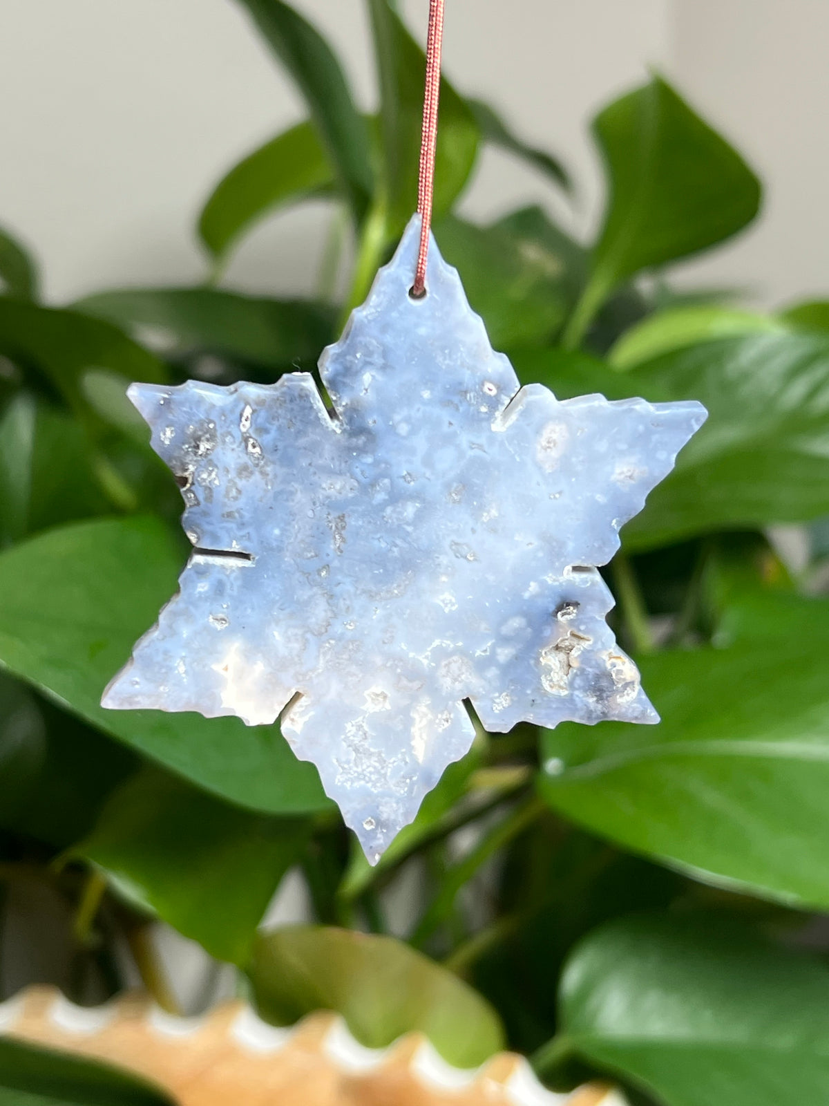 Blue Plume Agate Ornament Snowflake: K