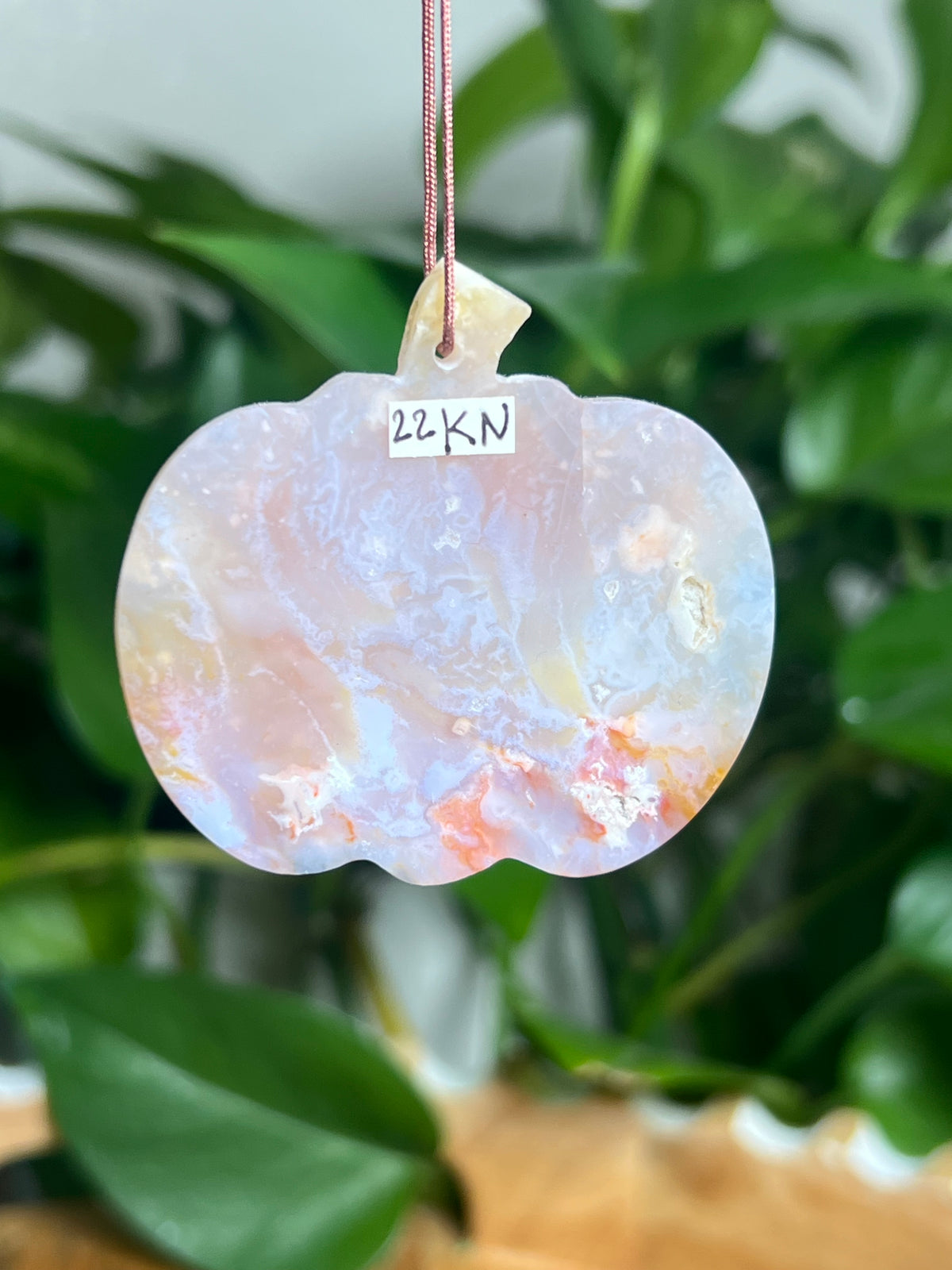 Rainbow Plume Agate Ornament Pumpkin: KN