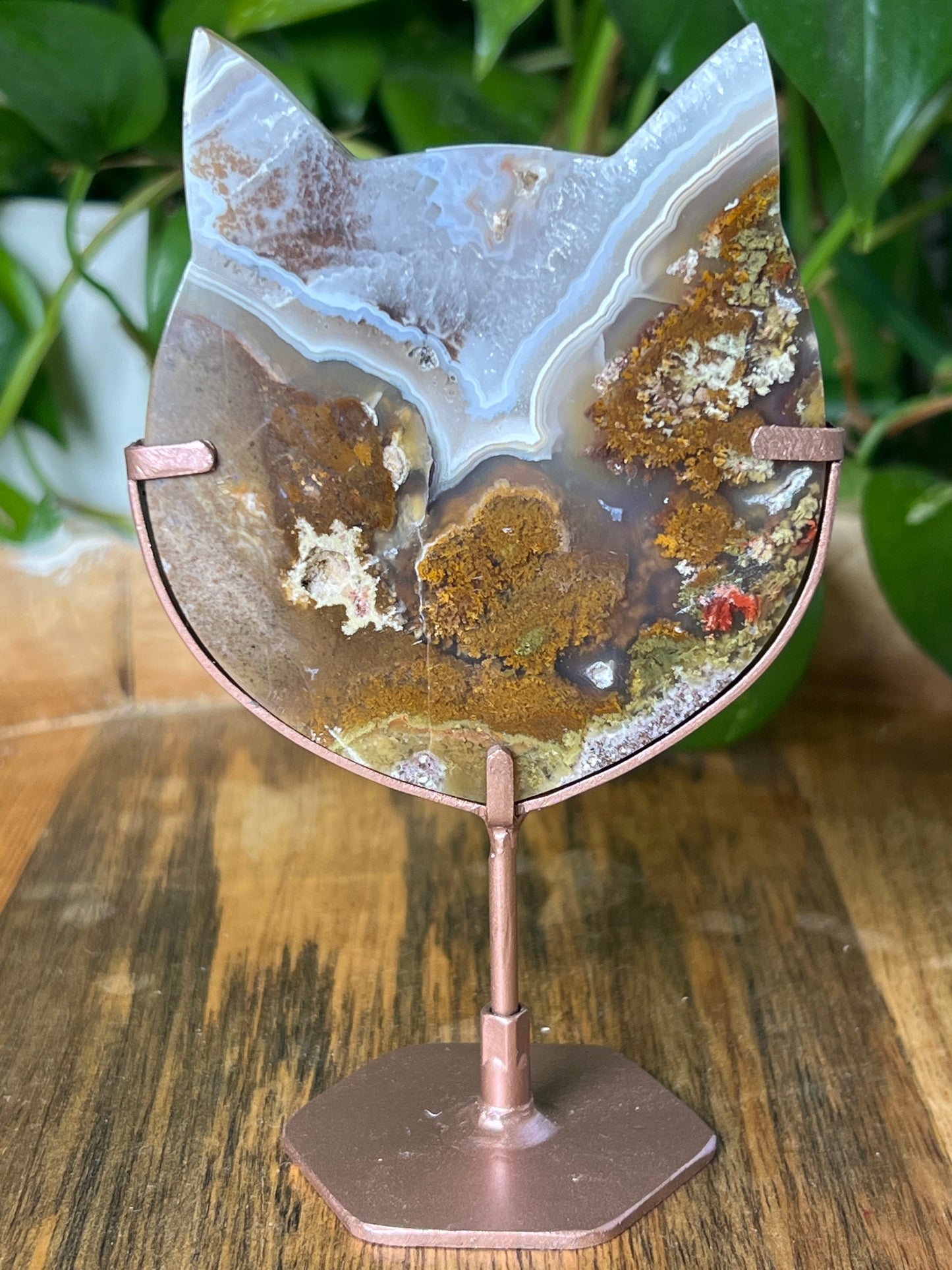Scenic Moss Agate Cat Head