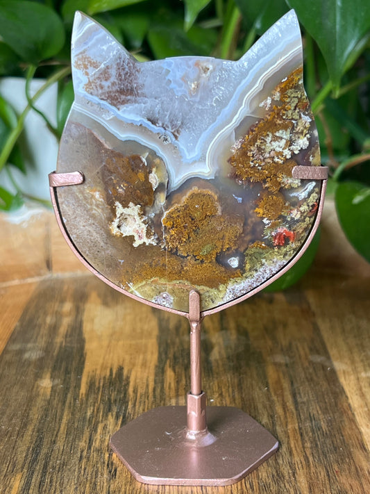 Scenic Moss Agate Cat Head