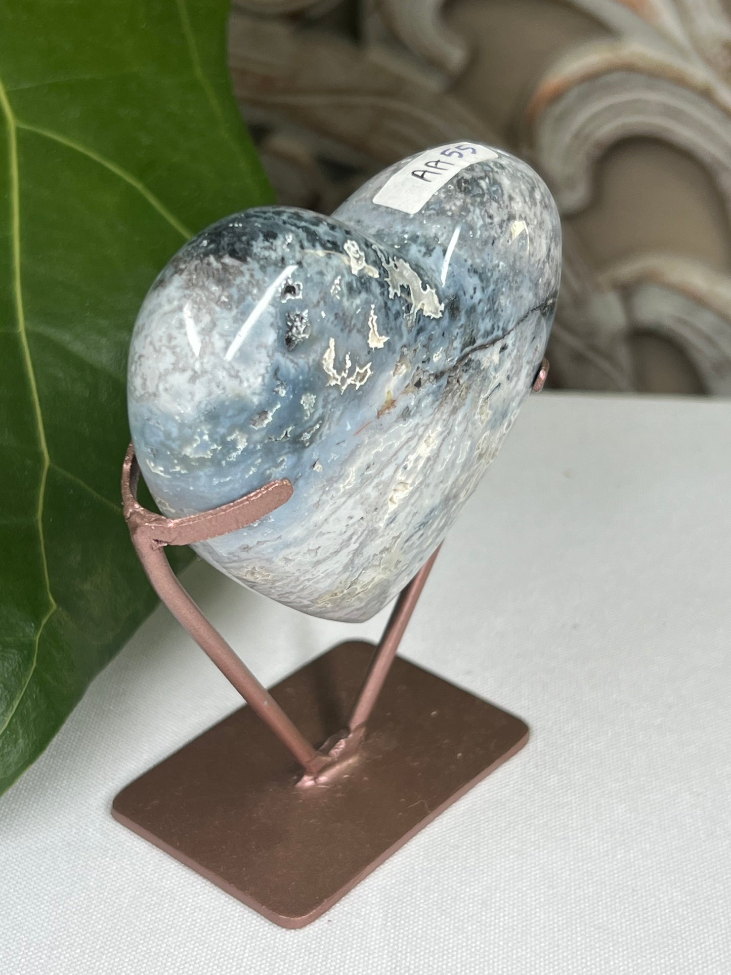 Blue Plume Agate Heart