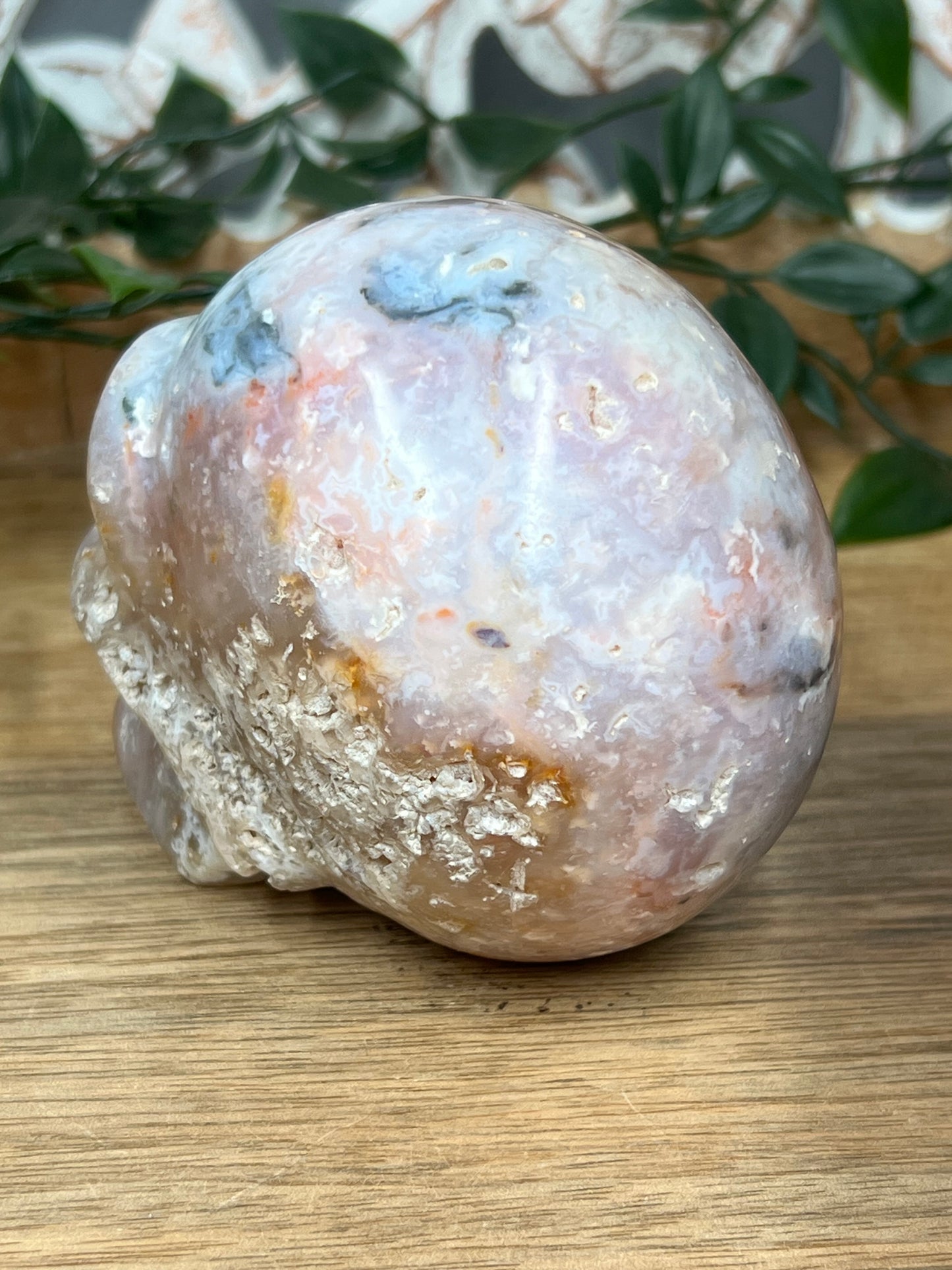 Rainbow Plume Agate Skull