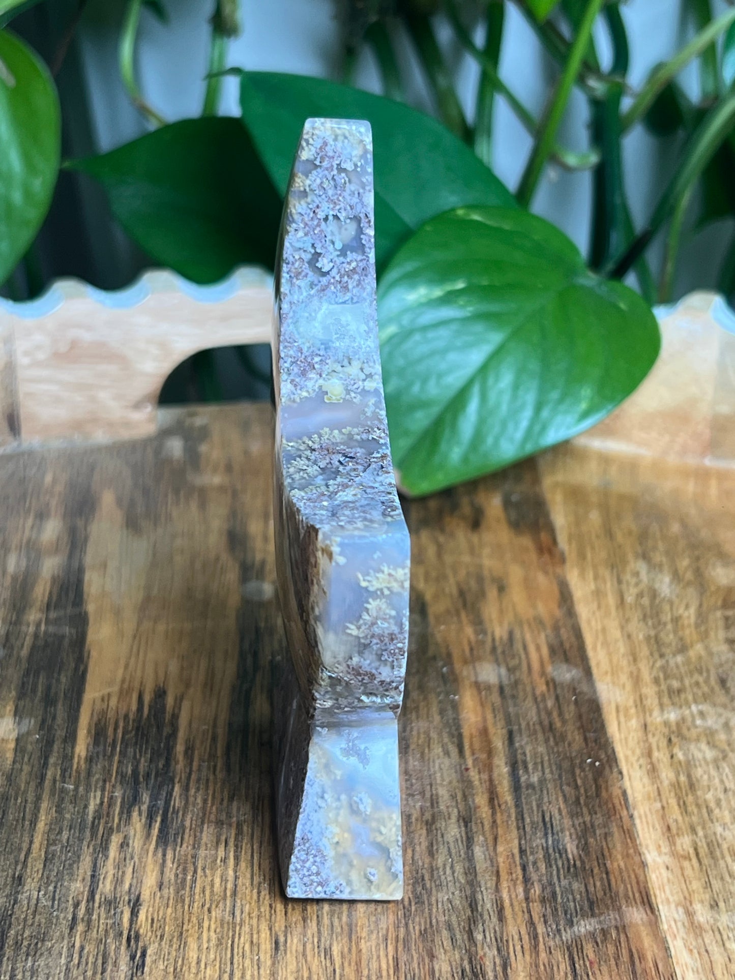 Scenic Moss Agate Self-Standing Moon: NX