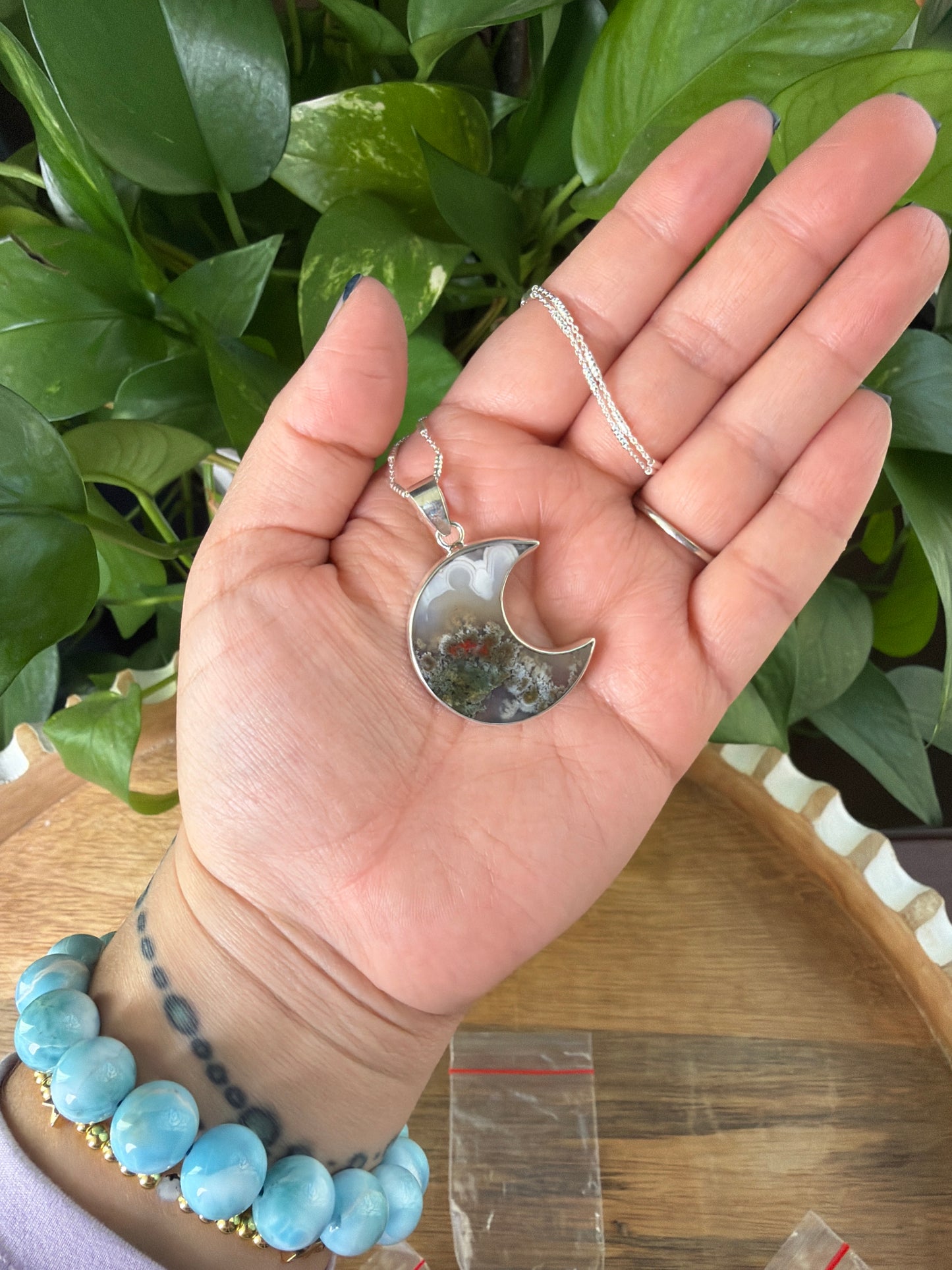 Scenic Moss Agate Moon Pendant