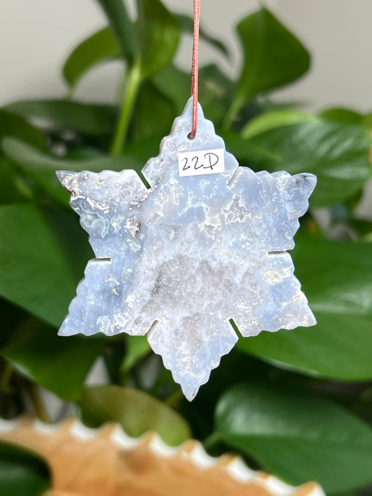 Blue Plume Agate Ornament Snowflake: D