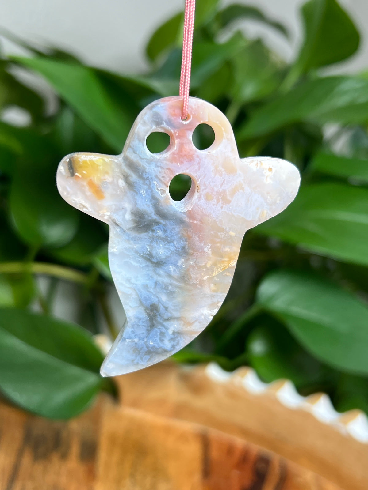 Rainbow Plume Agate Ornament Ghost: YB