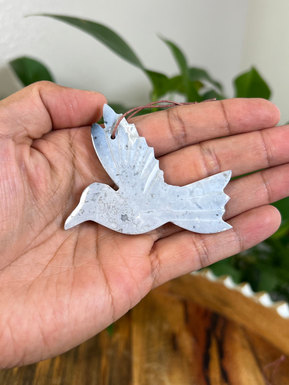 Light Blue Plume Agate Hummingbird Ornaments