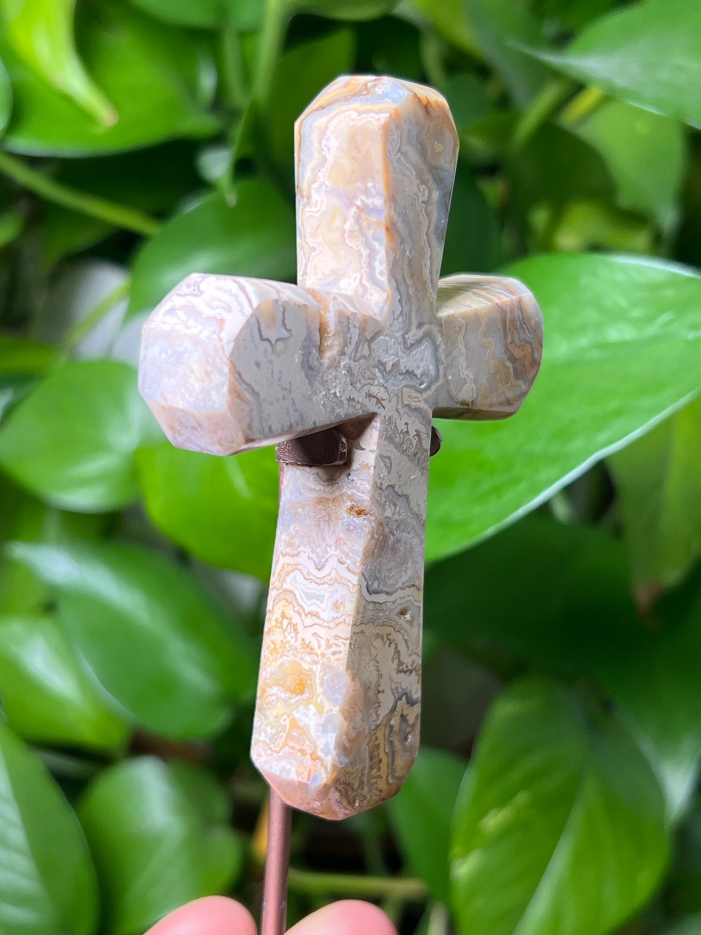Yellow Crazy Lace Agate Cross