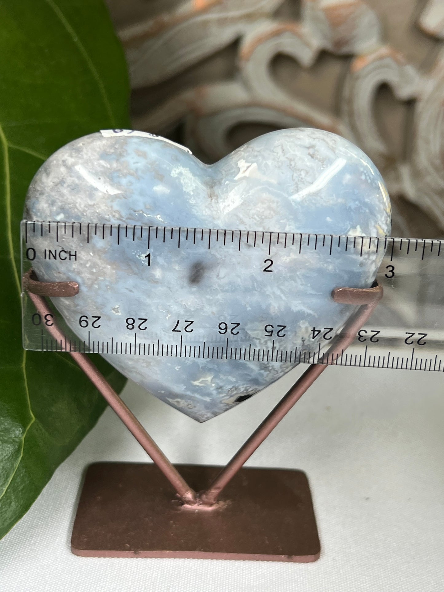 Blue Plume Agate Heart