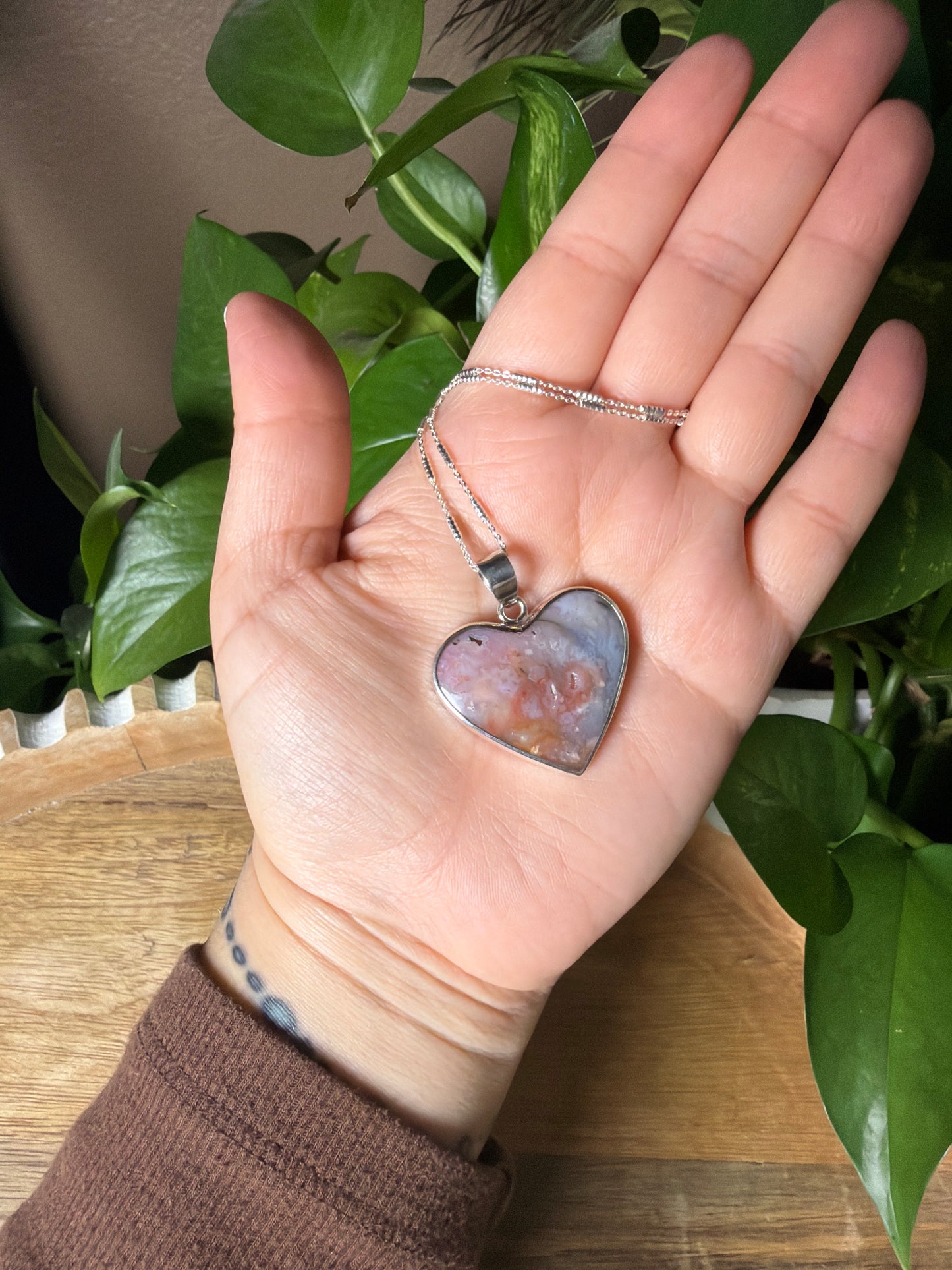 Rainbow Plume Agate Heart Pendant