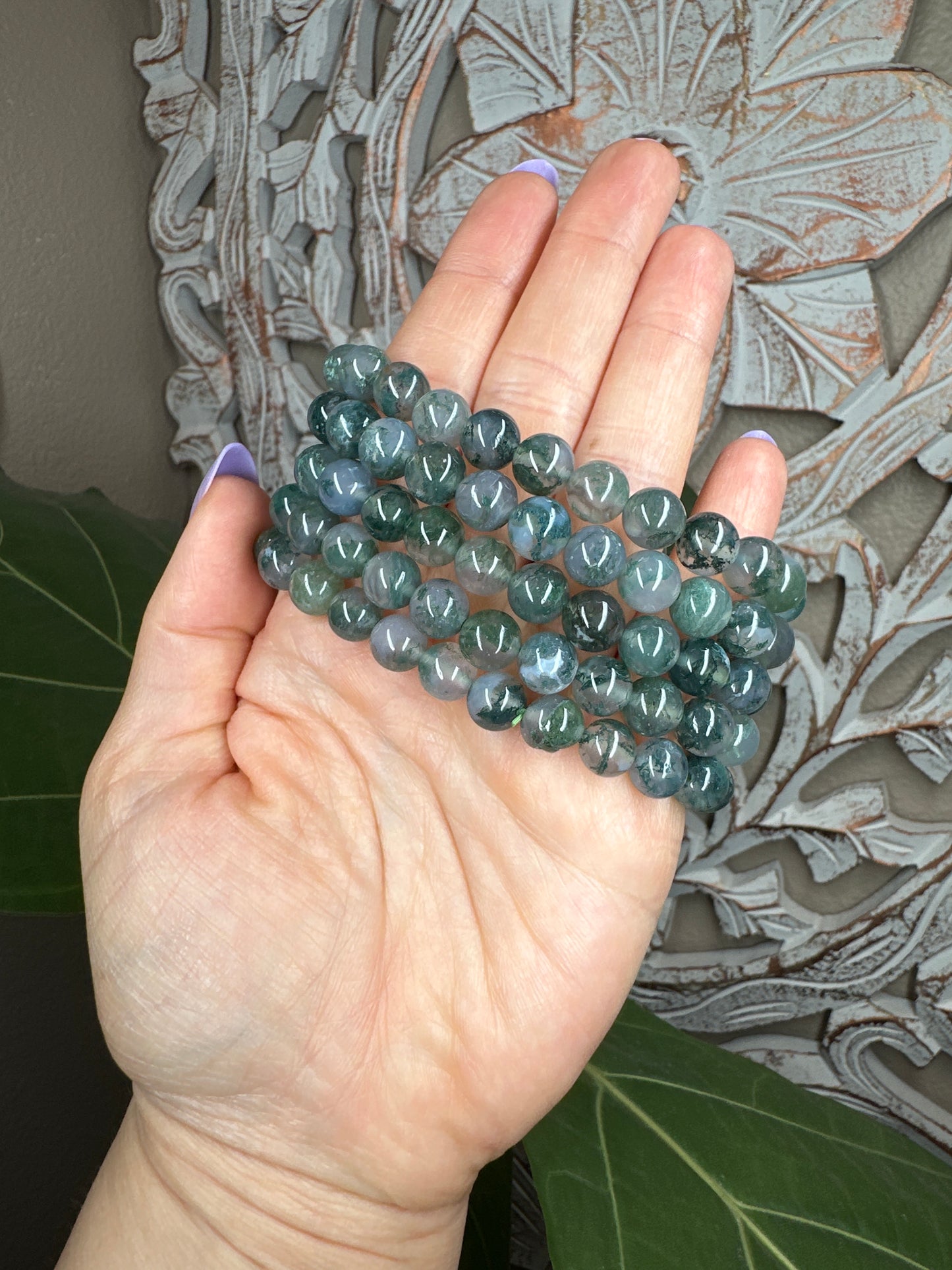 Moss Agate Beaded Bracelet (8mm)