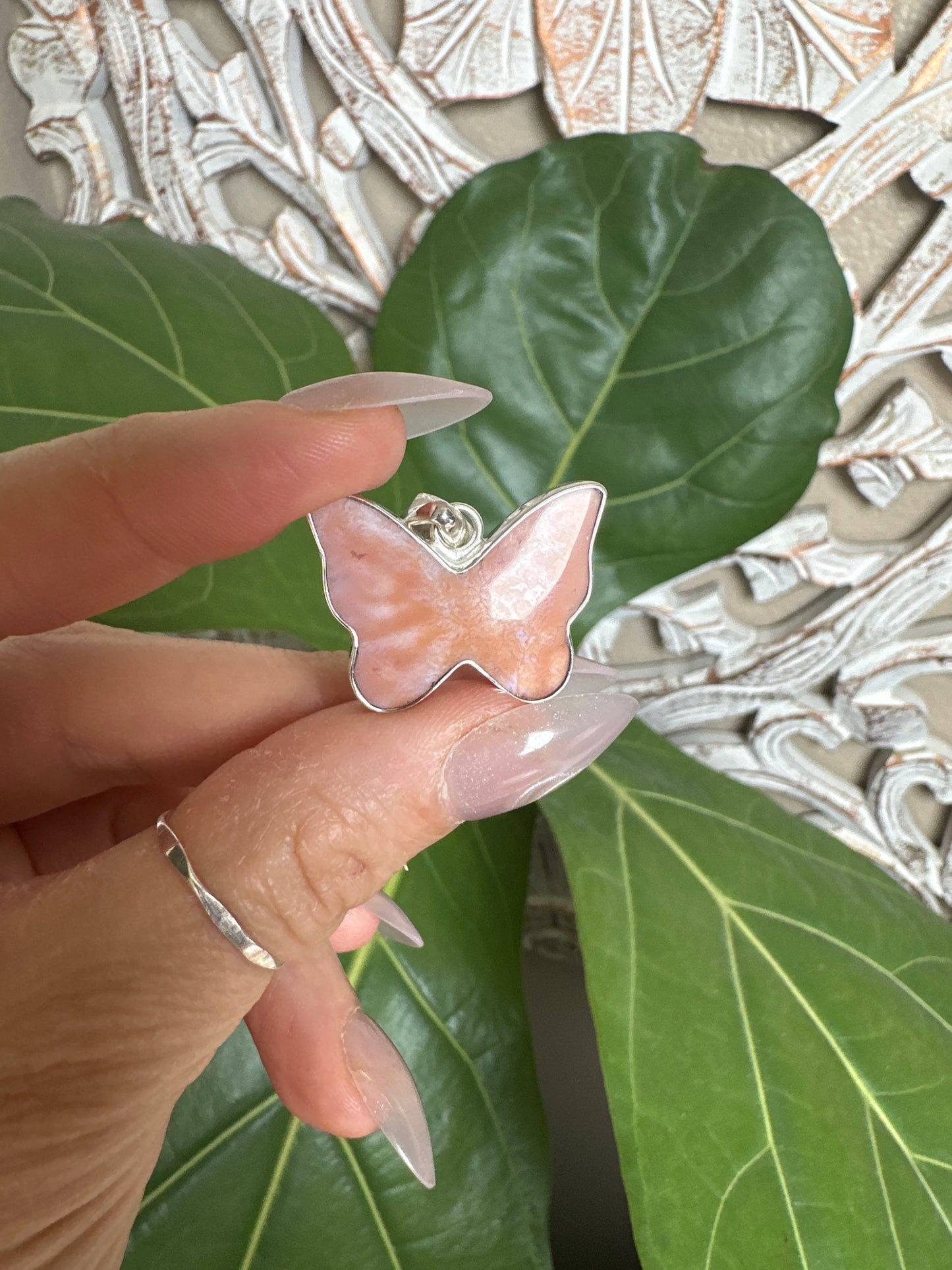 Pink Carnelian Butterfly Pendant
