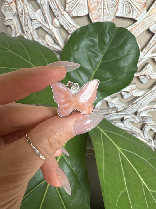 Pink Carnelian Butterfly Pendant