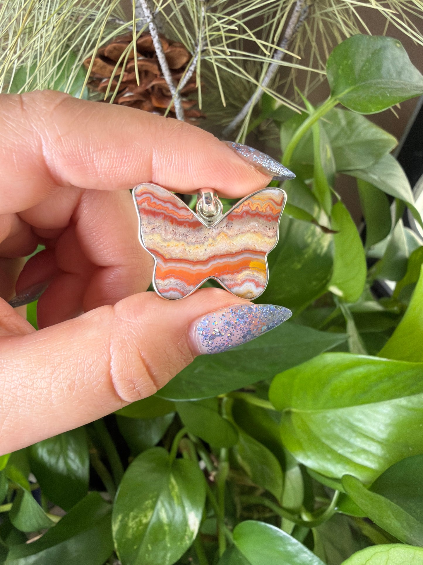 Crazy Lace Agate Butterfly Necklace