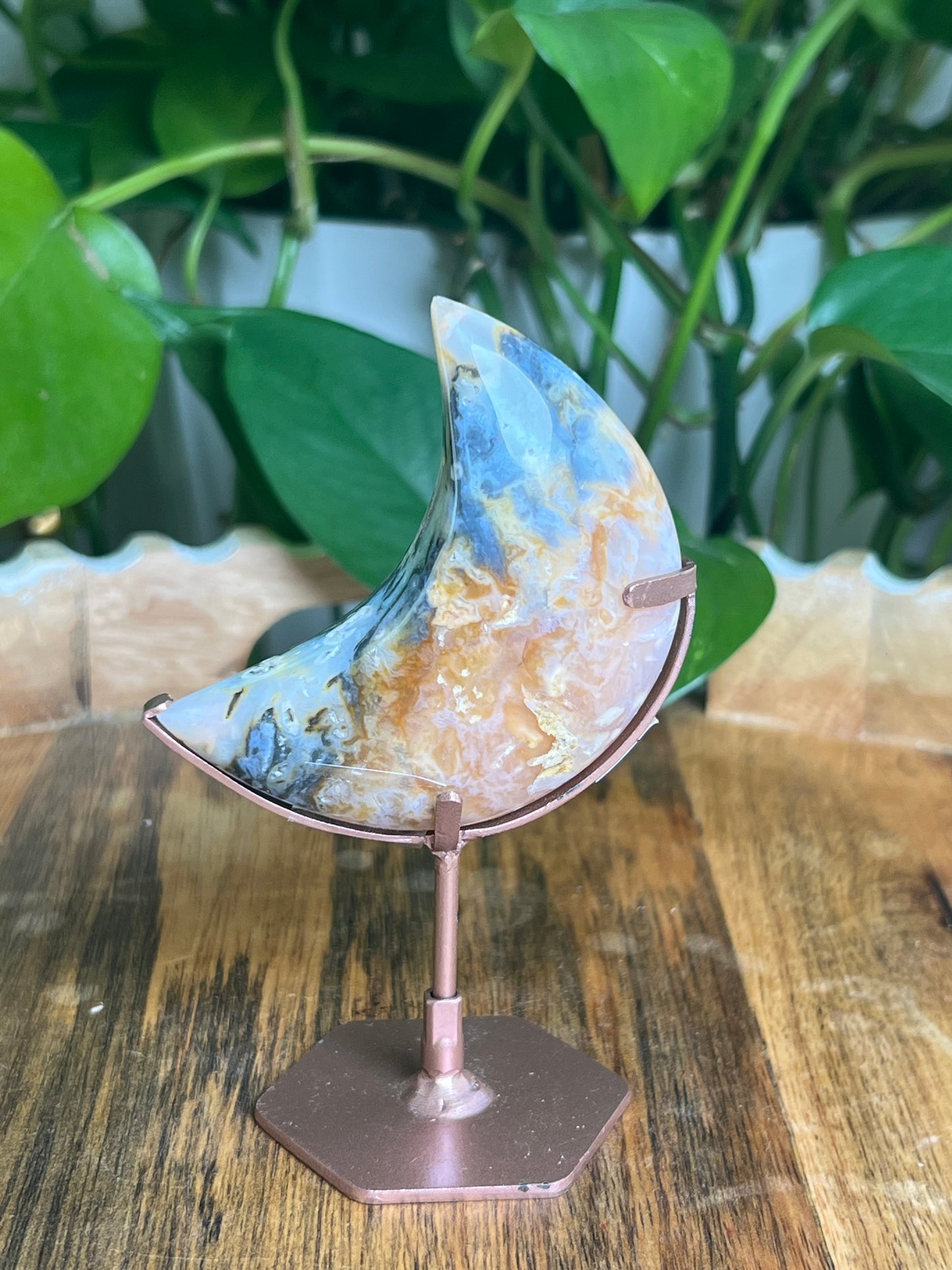 Rainbow Plume Agate Moon: RB