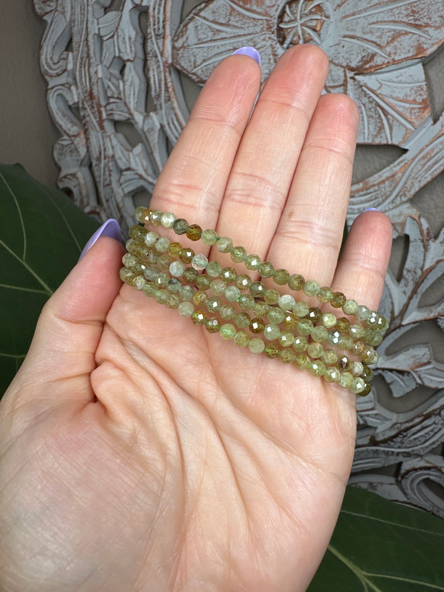 Faceted Green Garnet Beaded Bracelet (4mm)