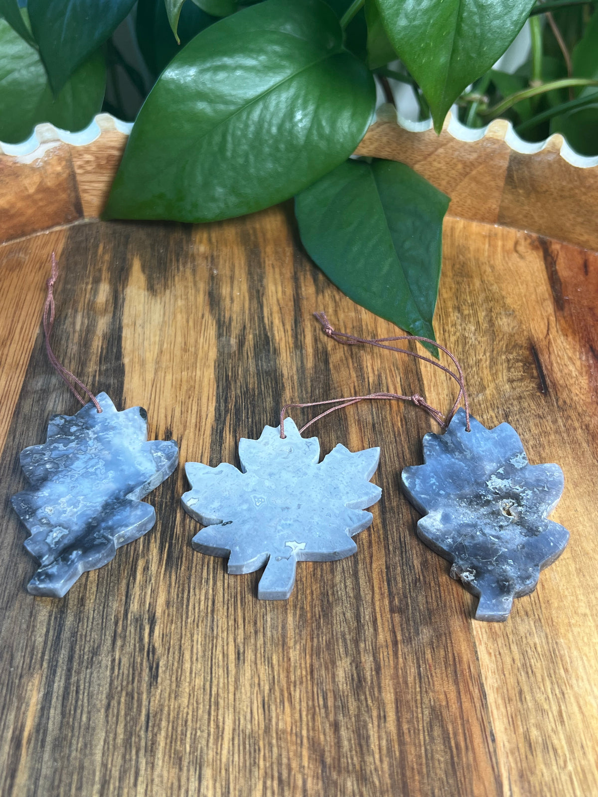 Blue Plume Agate Leaf Ornaments
