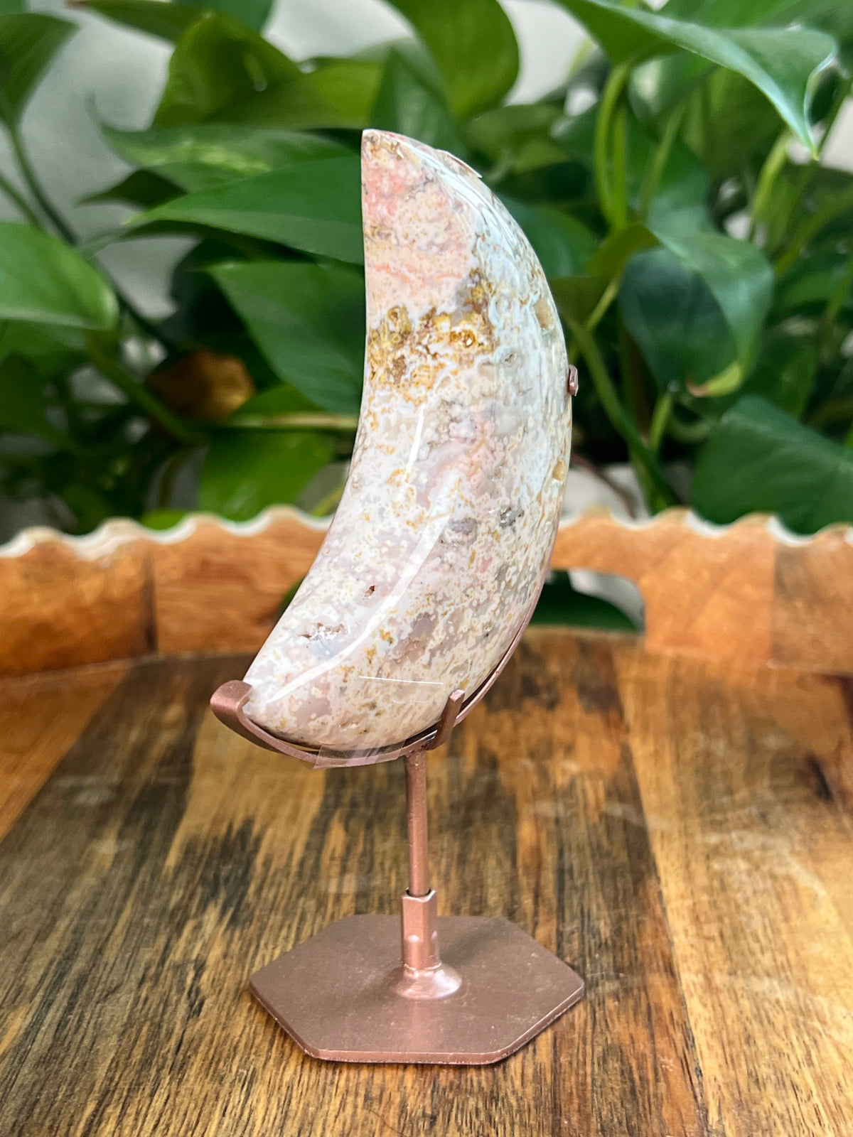 Sea Jasper On Metal Stand Puffy Moon: PB