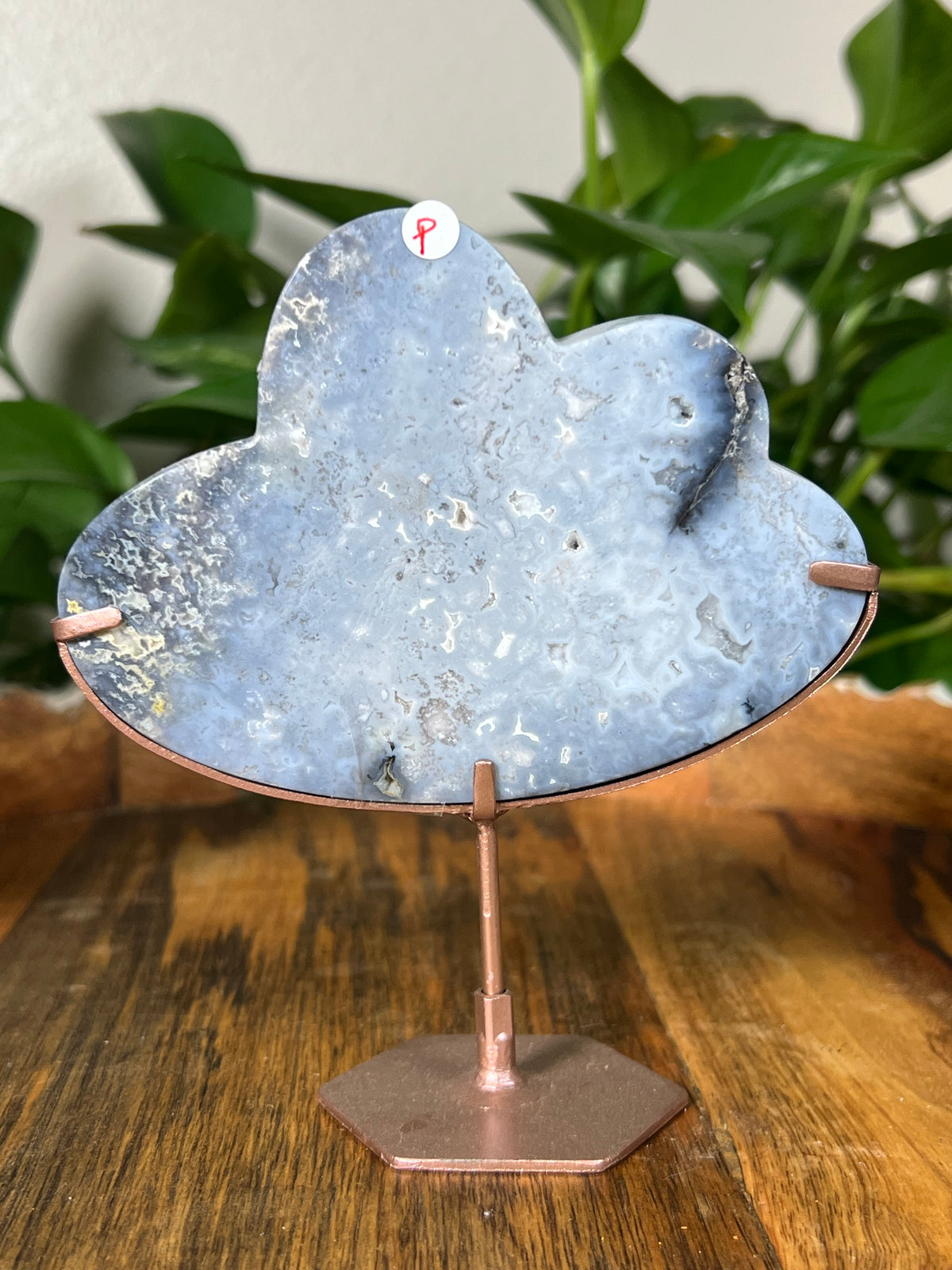 Blue Plume Agate On Metal Stand Clouds