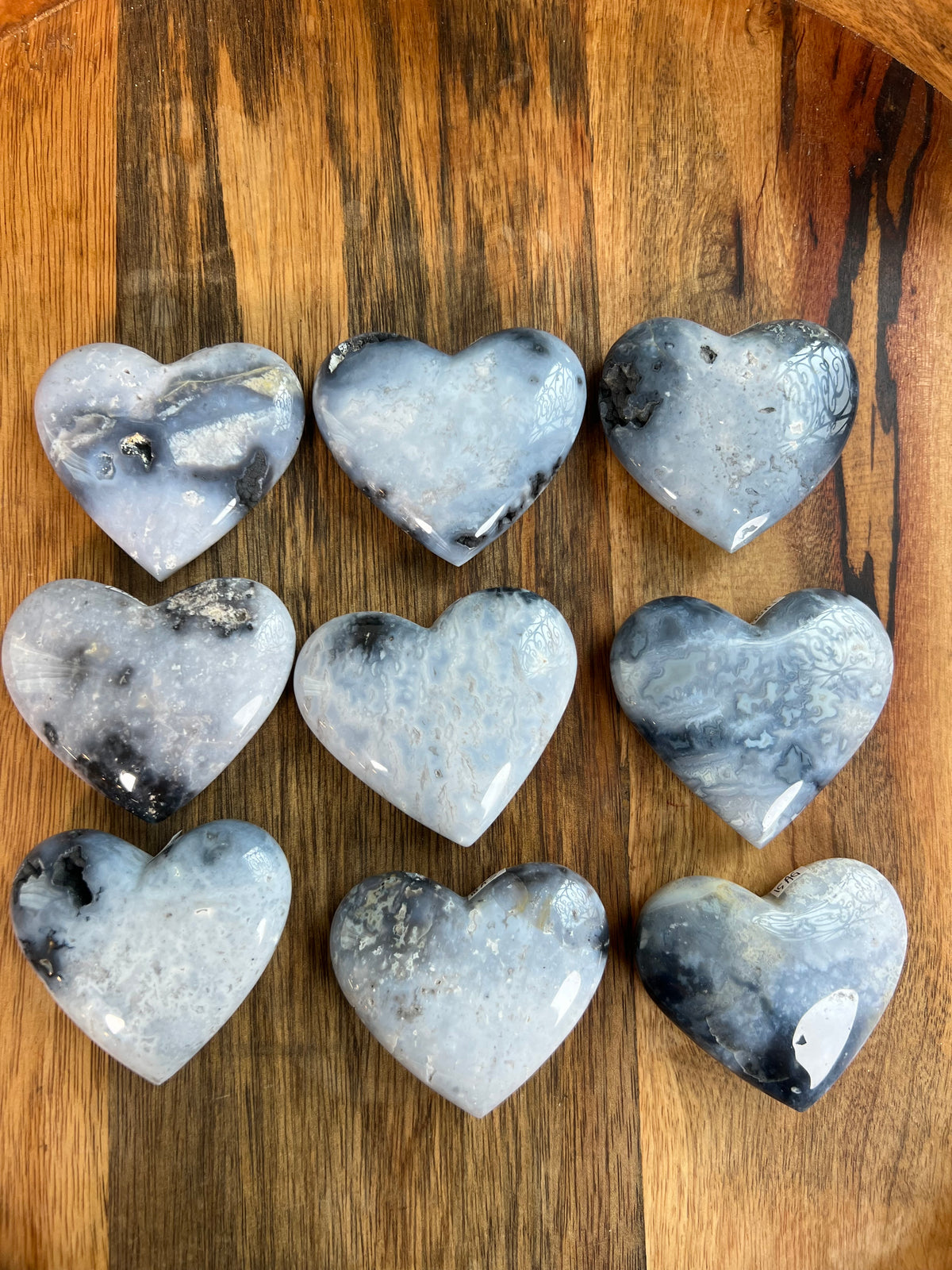 Blue Plume Agate Small Hearts