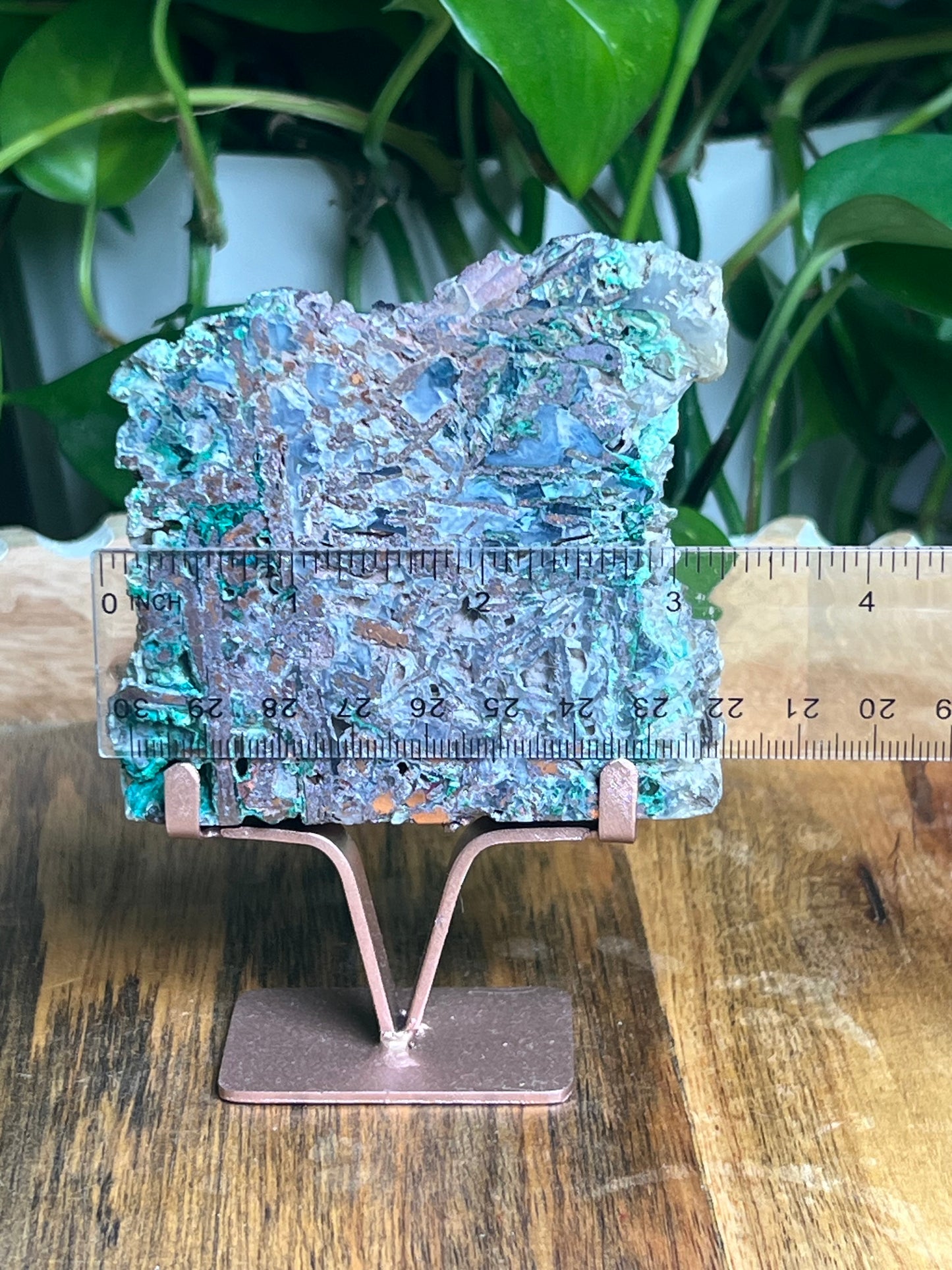 Copper In Malachite Chrysocolla and Chalcedony Slab: Q