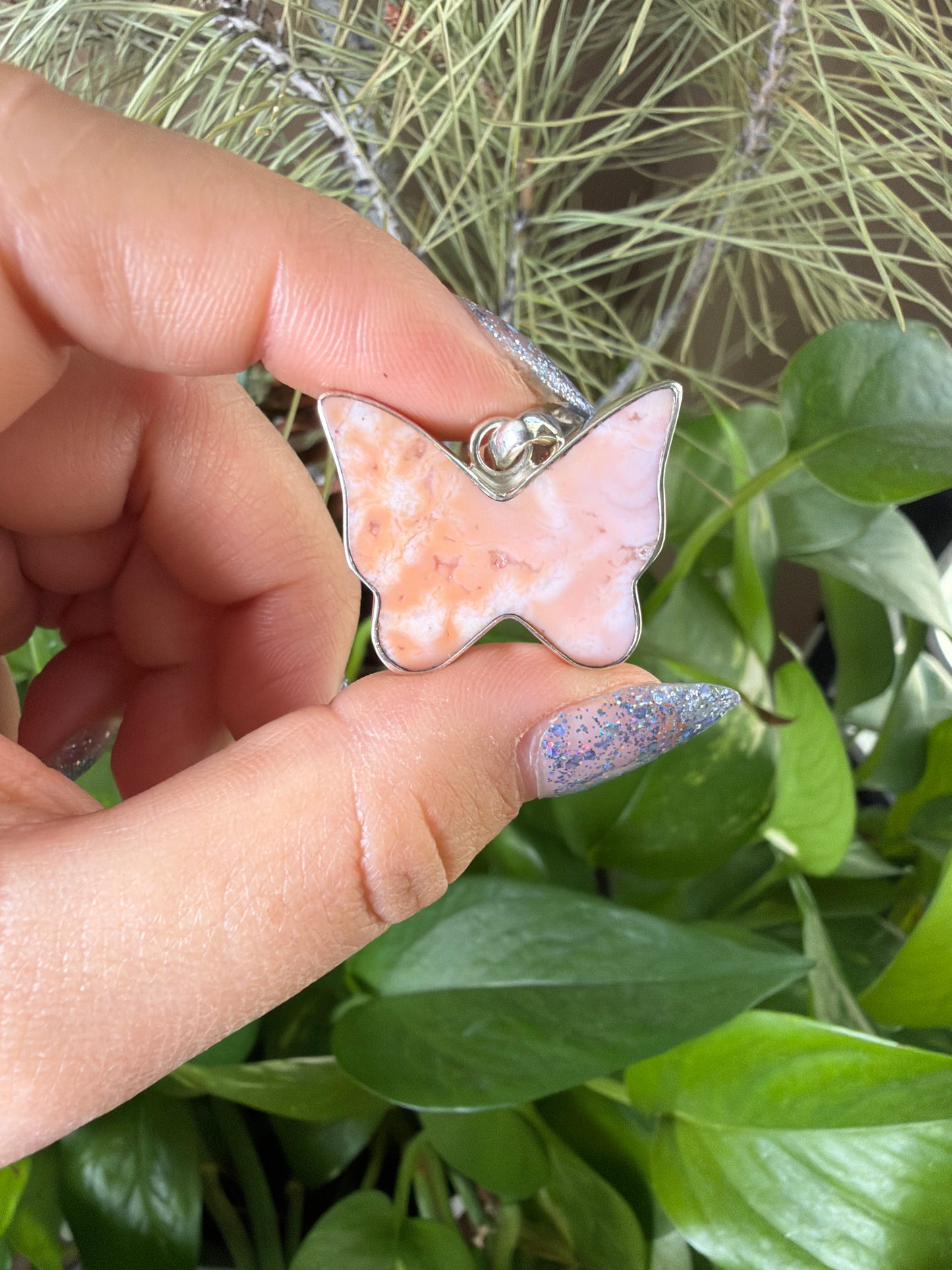 Pink Carnelian Butterfly Necklace