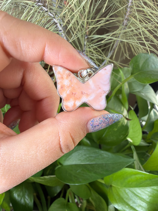 Pink Carnelian Butterfly Necklace