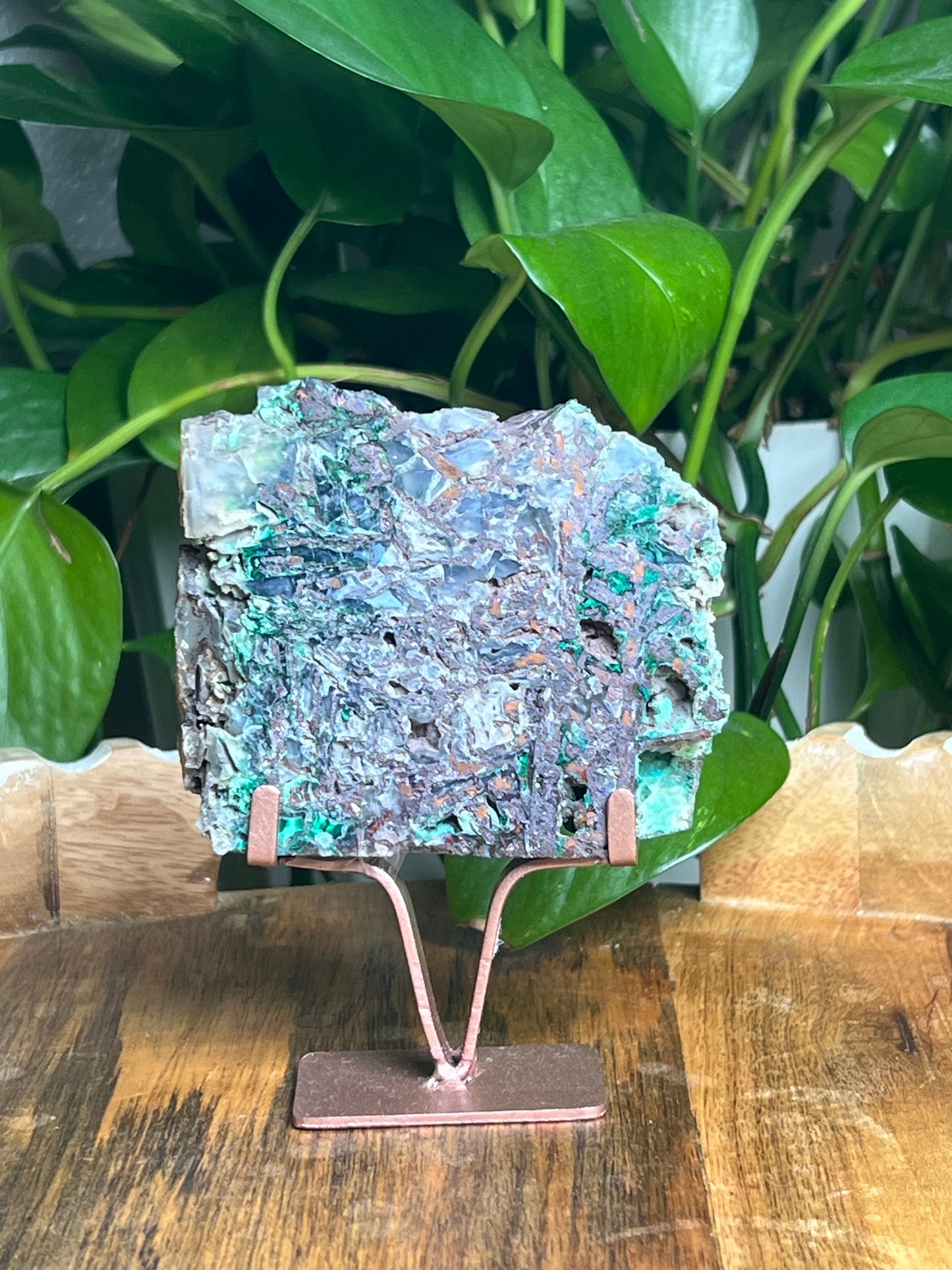 Copper In Malachite Chrysocolla and Chalcedony Slab: Ari