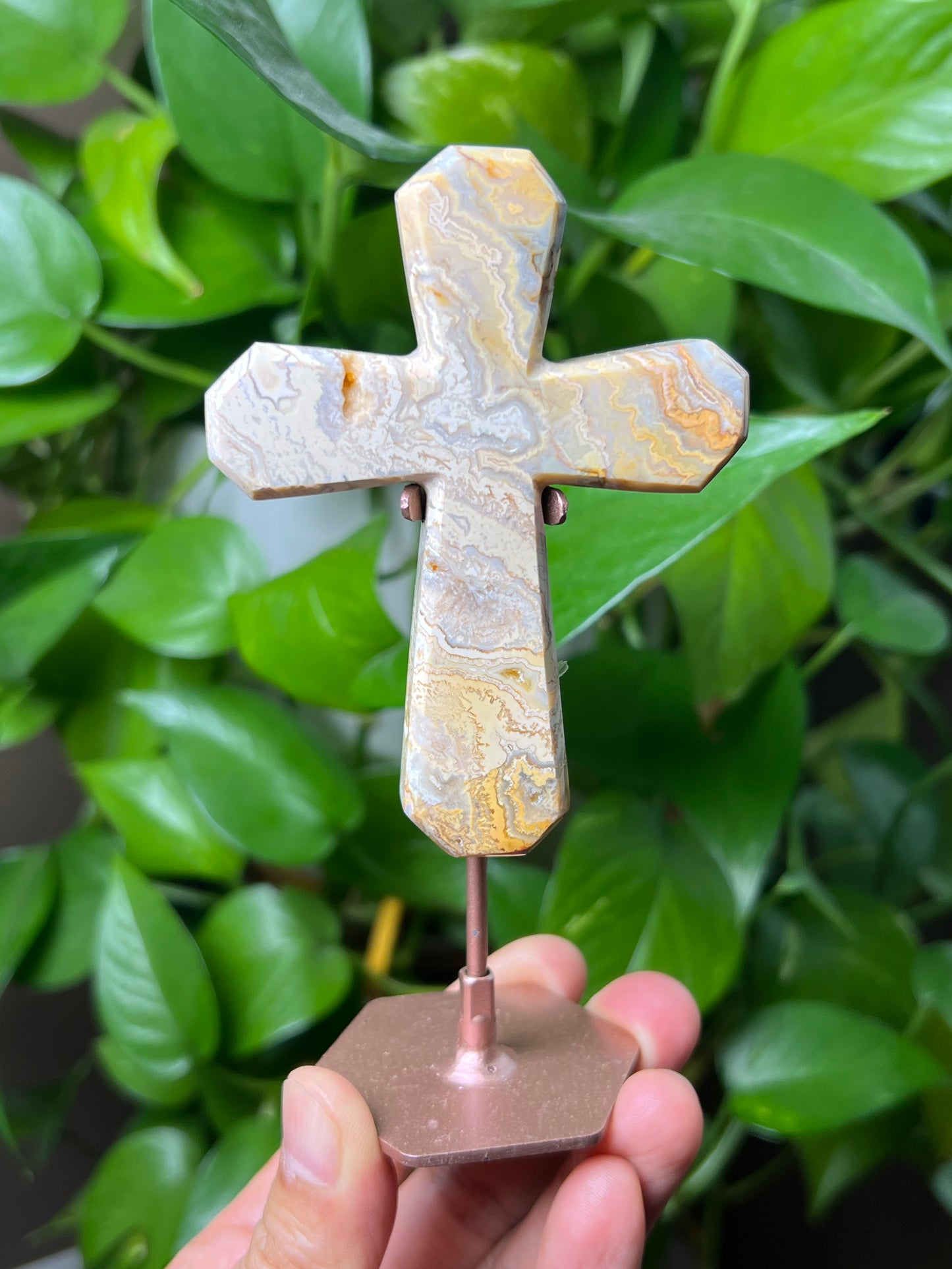 Yellow Crazy Lace Agate Cross