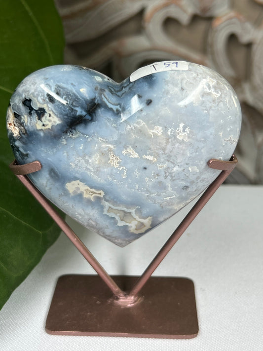 Blue Plume Agate Heart