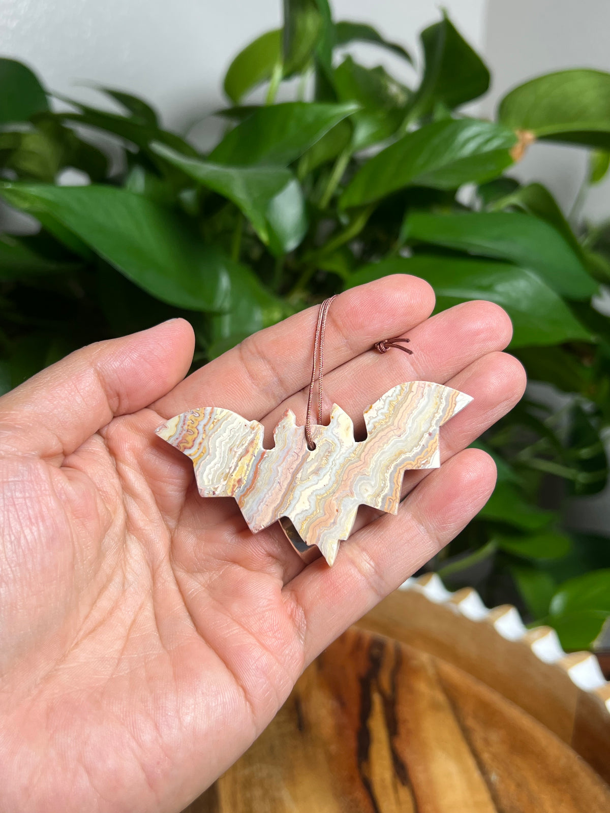 Crazy Lace Agate Ornament Bat: R