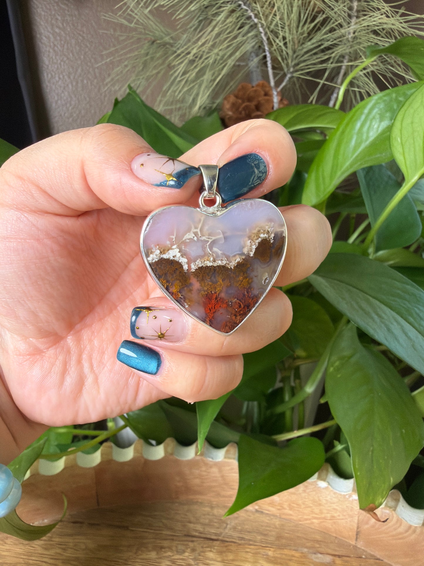 Scenic Moss Agate Heart Pendant