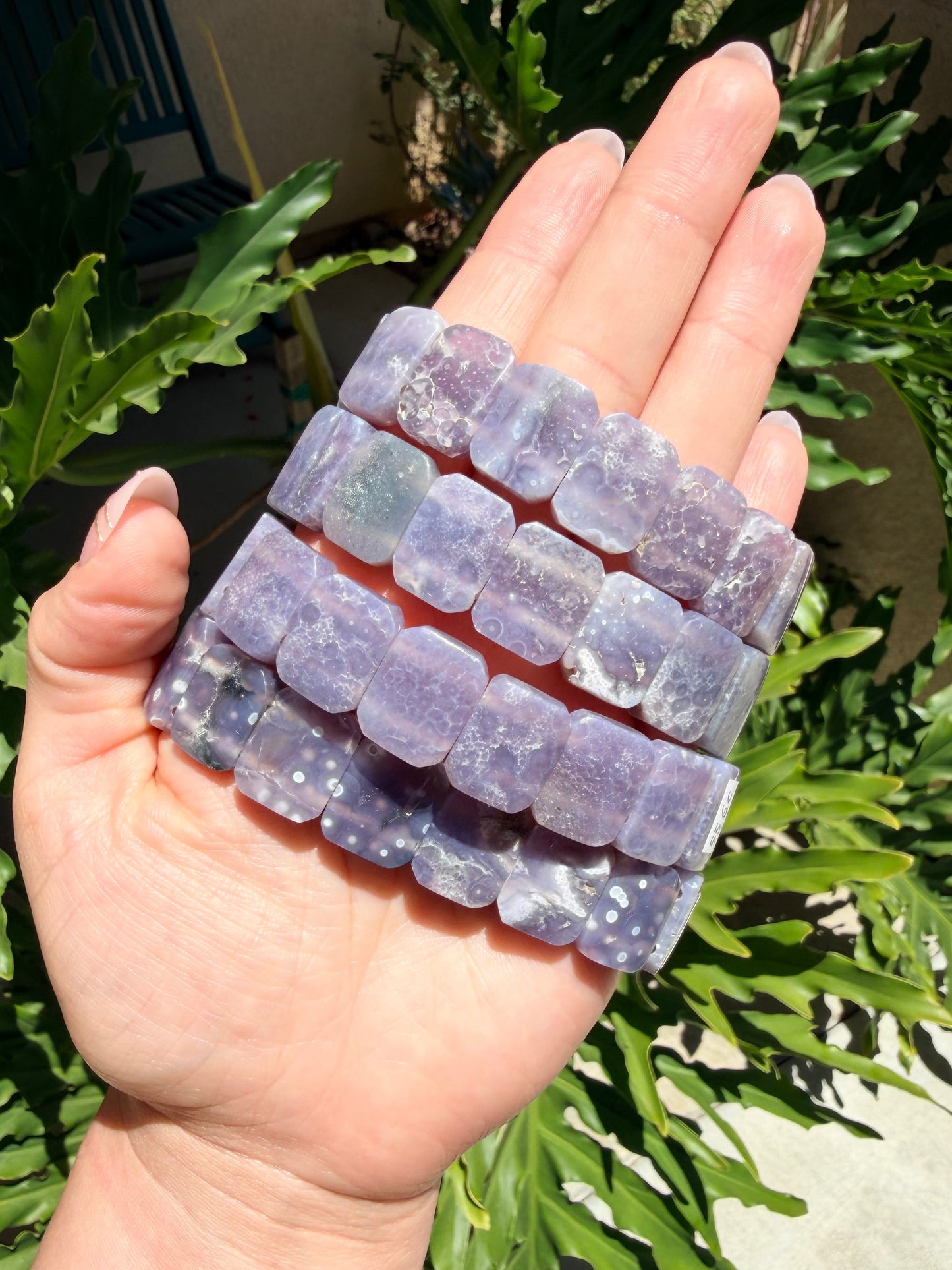 Grape Agate Rectangle Beaded Bracelet (17mm)