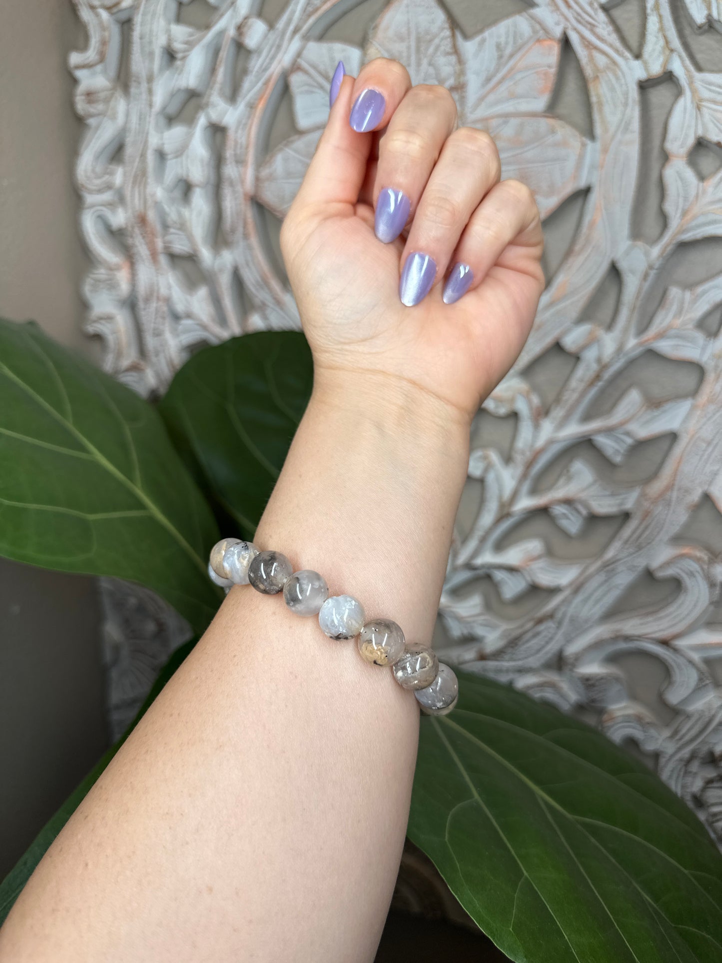 Dendritic Tiger Agate Beaded Bracelet (12mm)