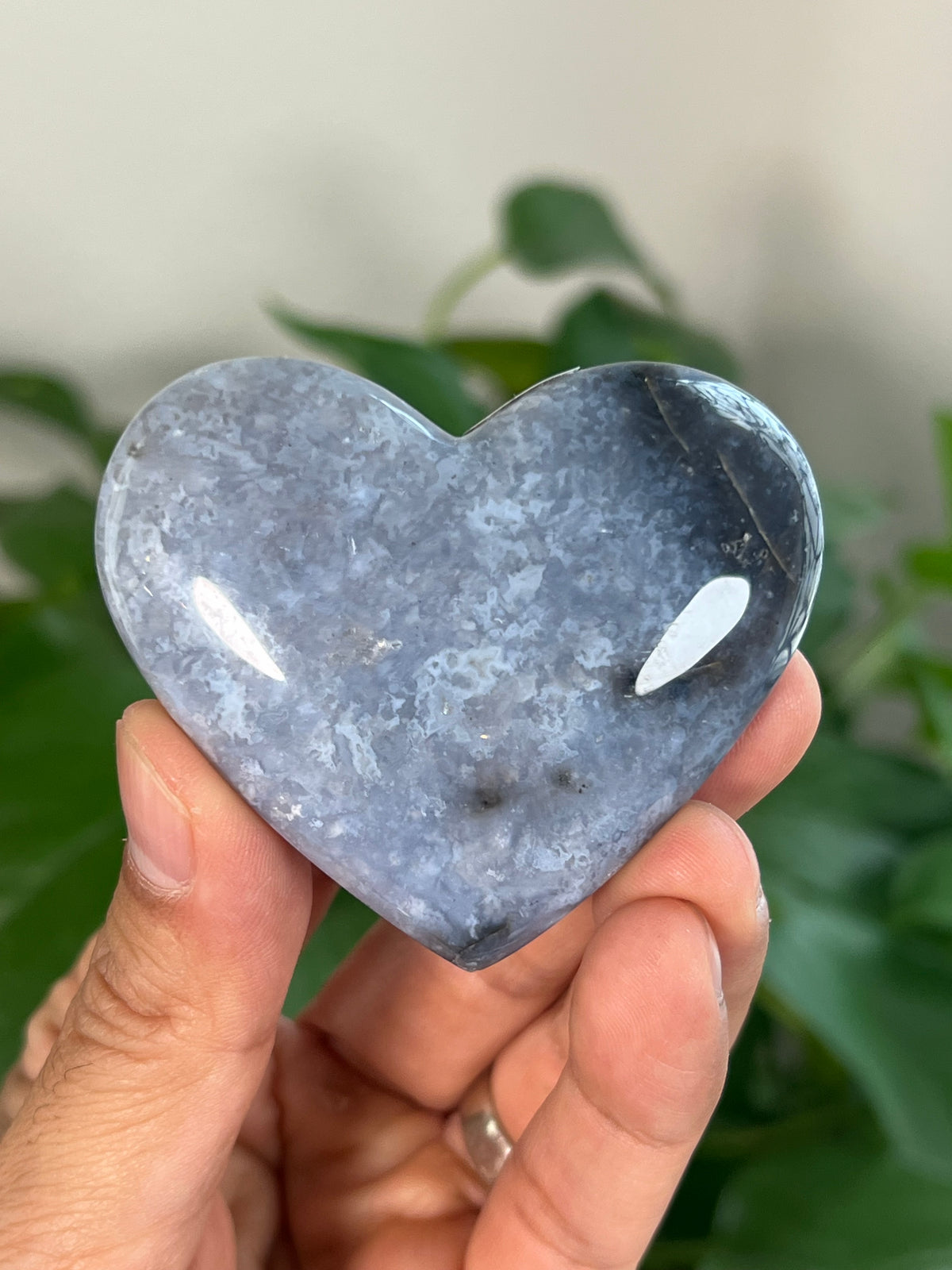 Blue Plume Agate Small Hearts