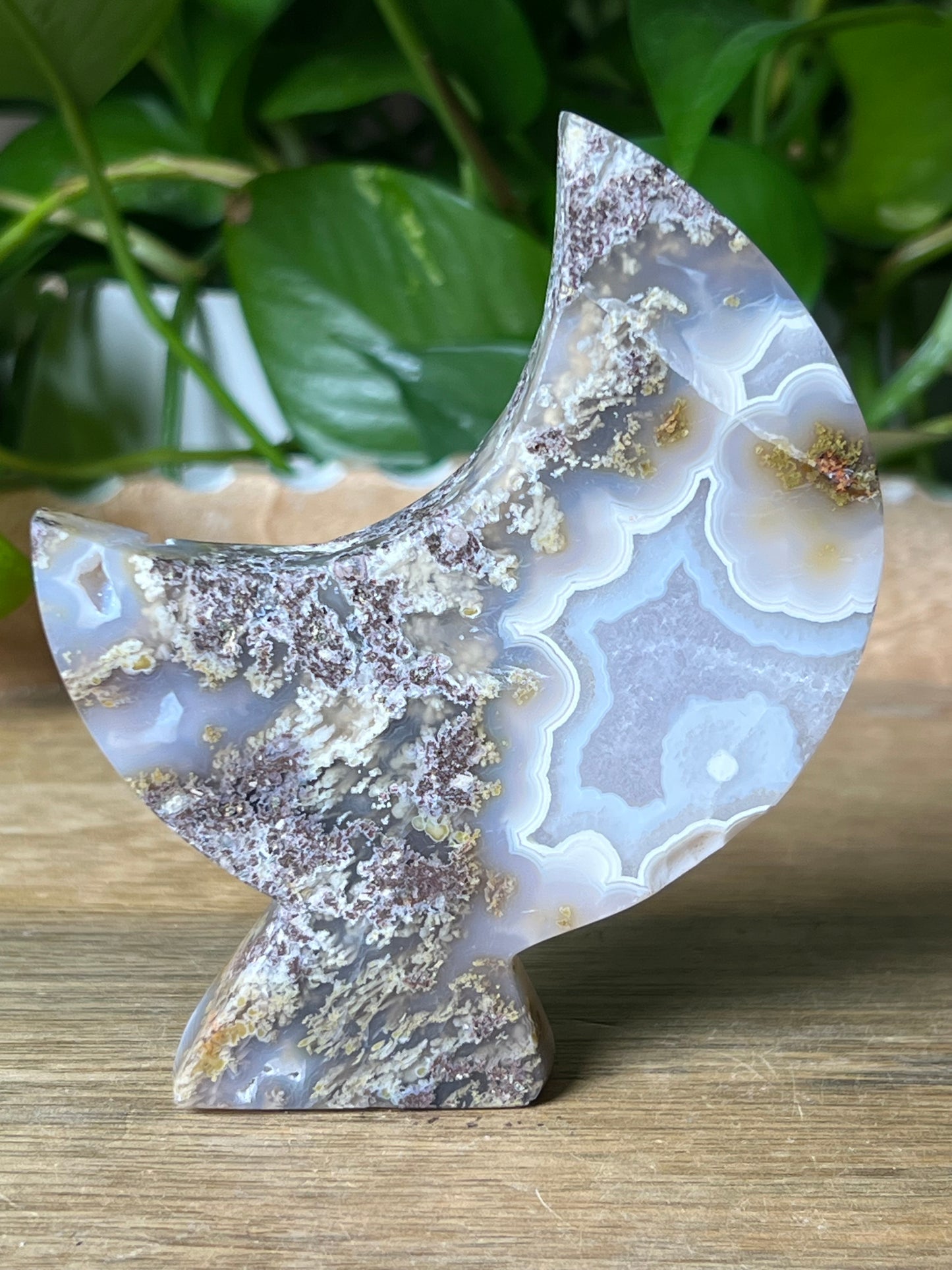 Scenic Moss Agate Moon Stand: PI