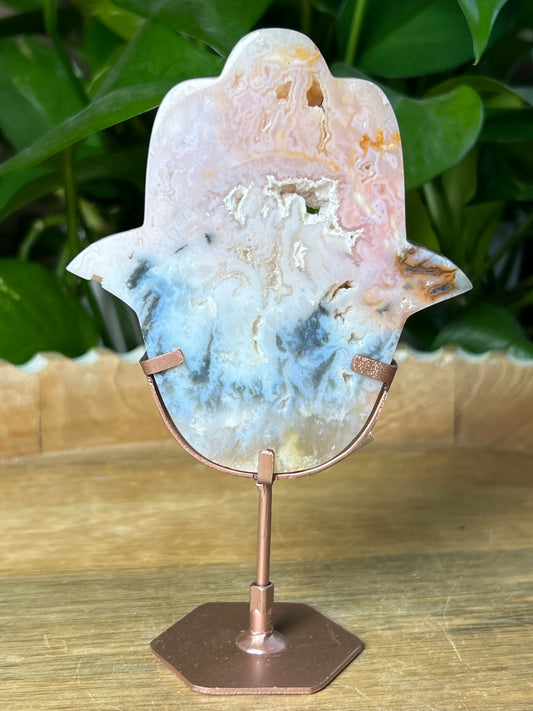 Rainbow Plume Agate Hamsa